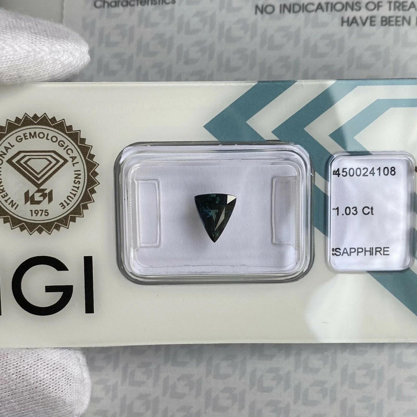 Deep Green Blue 1.03ct Untreated Sapphire Fancy Triangle Trillion Cut Certified 2