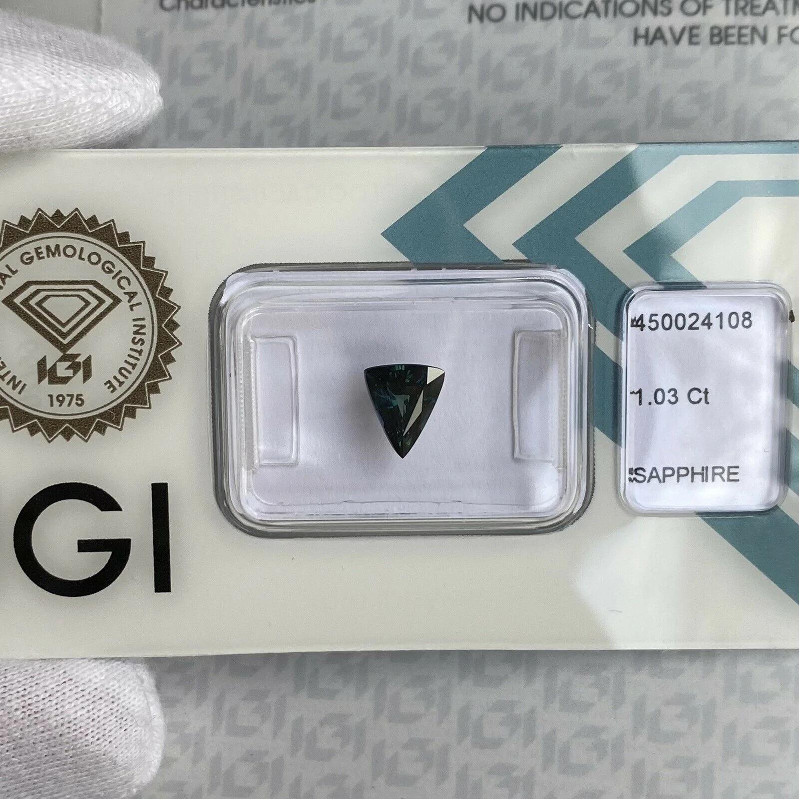 Deep Green Blue 1.03ct Untreated Sapphire Fancy Triangle Trillion Cut Certified 4