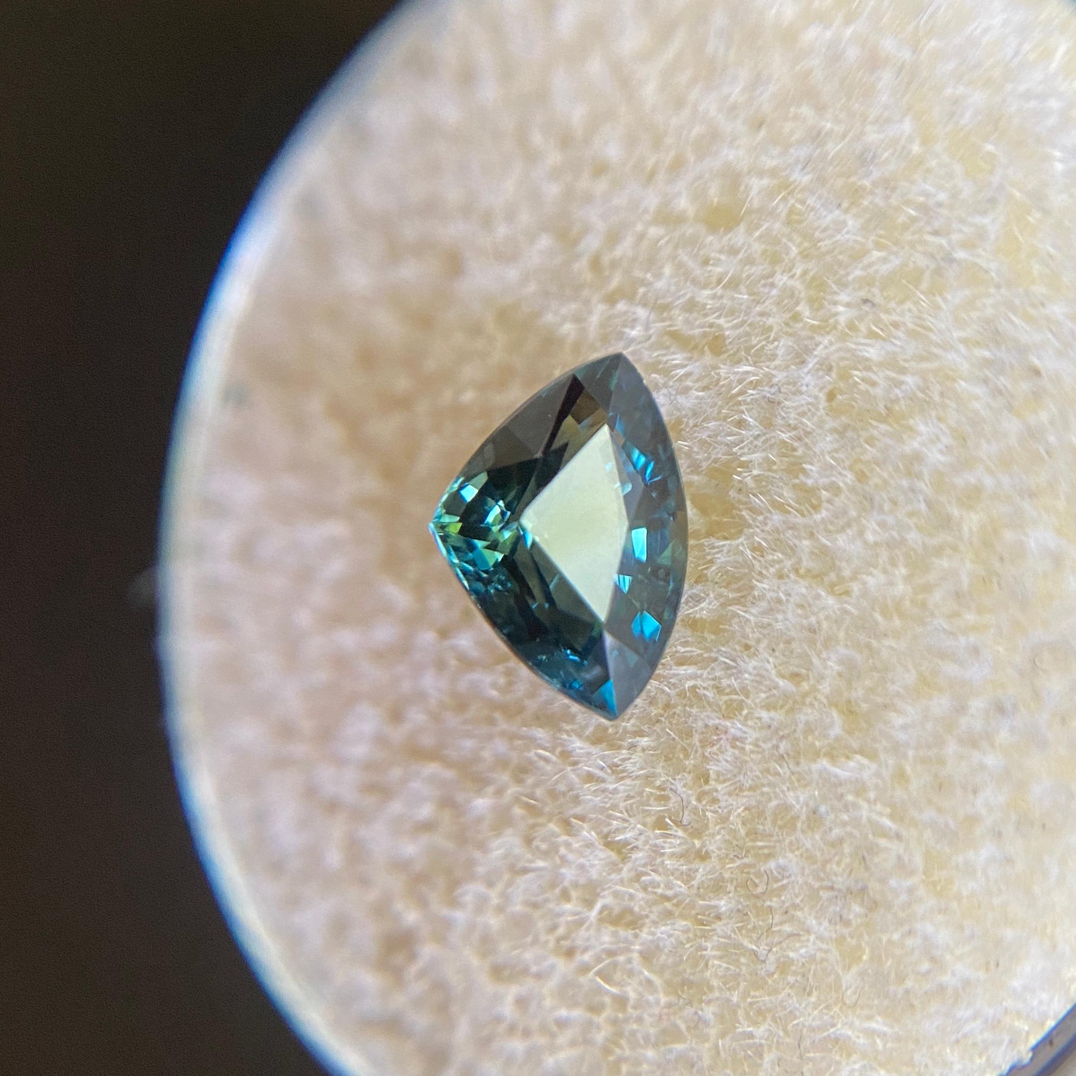 Natural Deep Blue Sapphire Gemstone.

1.24 Carat with a beautiful deep greenish blue colour and very good clarity, a clean stone with only some small natural inclusions visible when looking closely. No breaks or cracks.

Also has an excellent cut