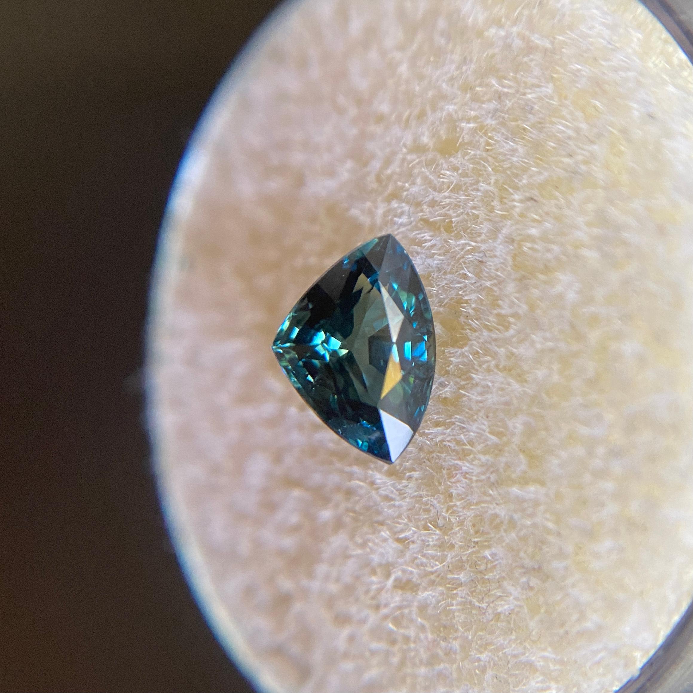 Trillion Cut Deep Green Blue Sapphire 1.24ct Trillion Triangle Cut Loose Gemstone