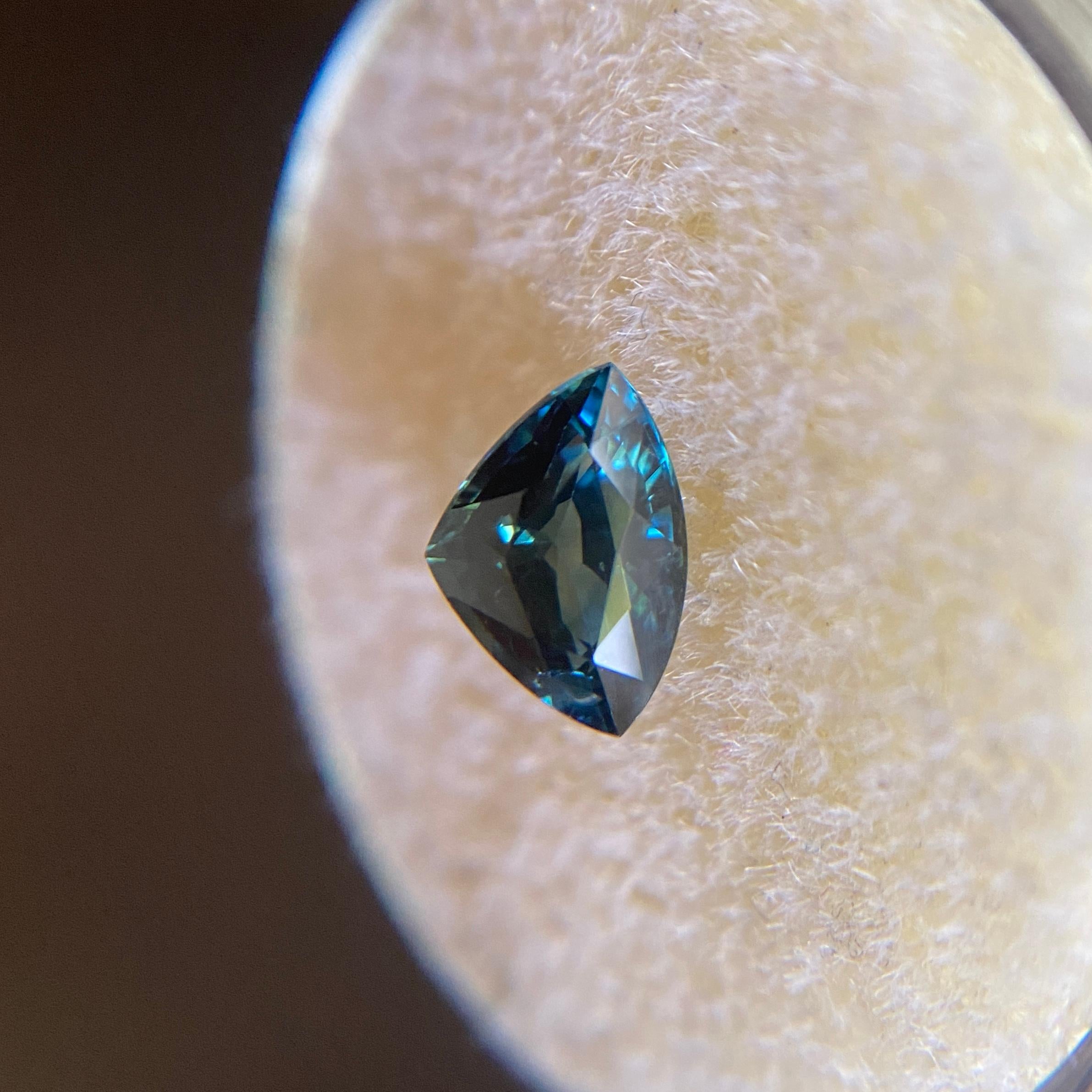 Deep Green Blue Sapphire 1.24ct Trillion Triangle Cut Loose Gemstone 1