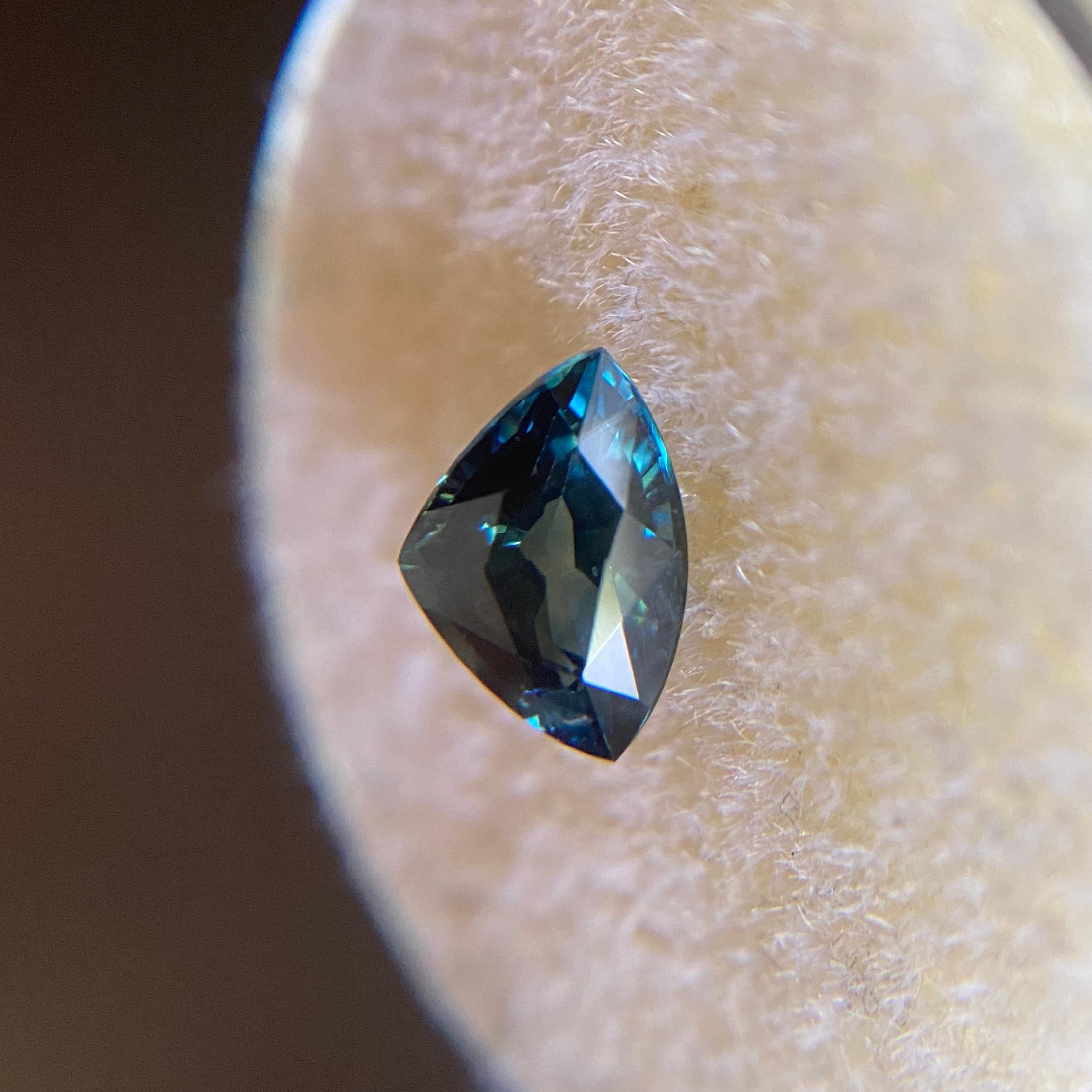 Deep Green Blue Sapphire 1.24ct Trillion Triangle Cut Loose Gemstone 2
