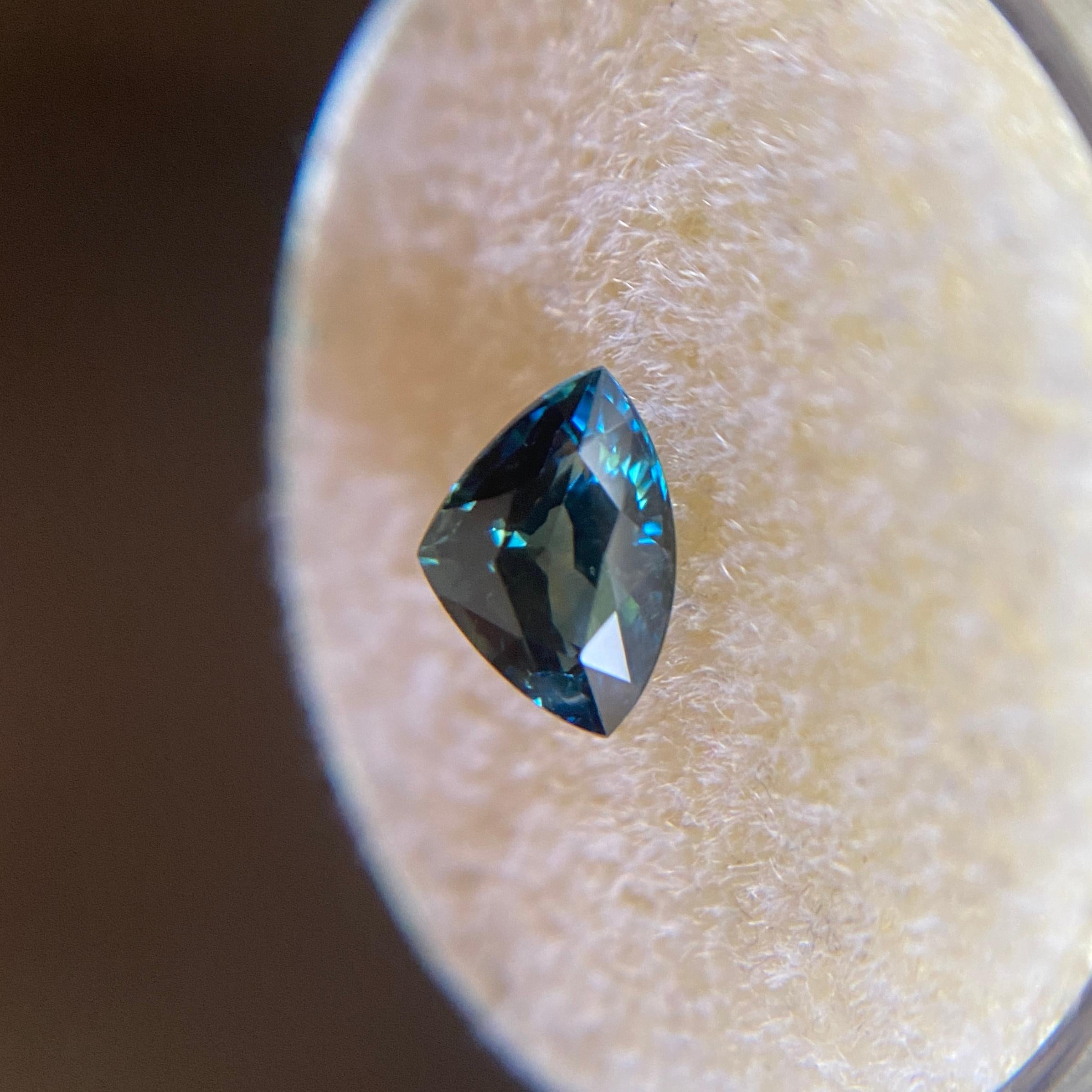 Deep Green Blue Sapphire 1.24ct Trillion Triangle Cut Loose Gemstone 3