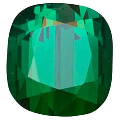 Deep Green Bluish Hue Natural Tourmaline Loose Gemstone 5.90Ct Cushion Cut Jewel