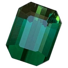 Deep Green Bluish Hue Natural Tourmaline Ring Loose Gemstone 3.60 Ct Emerald Cut