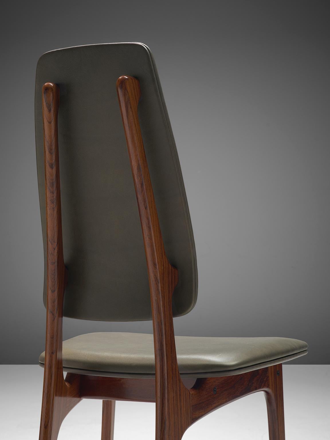 Mid-20th Century Deep Green Leather and Rosewood Set of Ten Chairs by Vestergaard Jensen