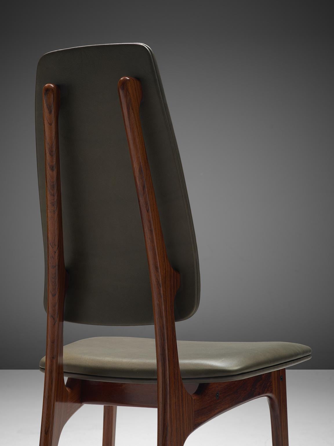 Mid-20th Century Deep Green Leather and Rosewood Set of Ten Chairs by Vestergaard Jensen