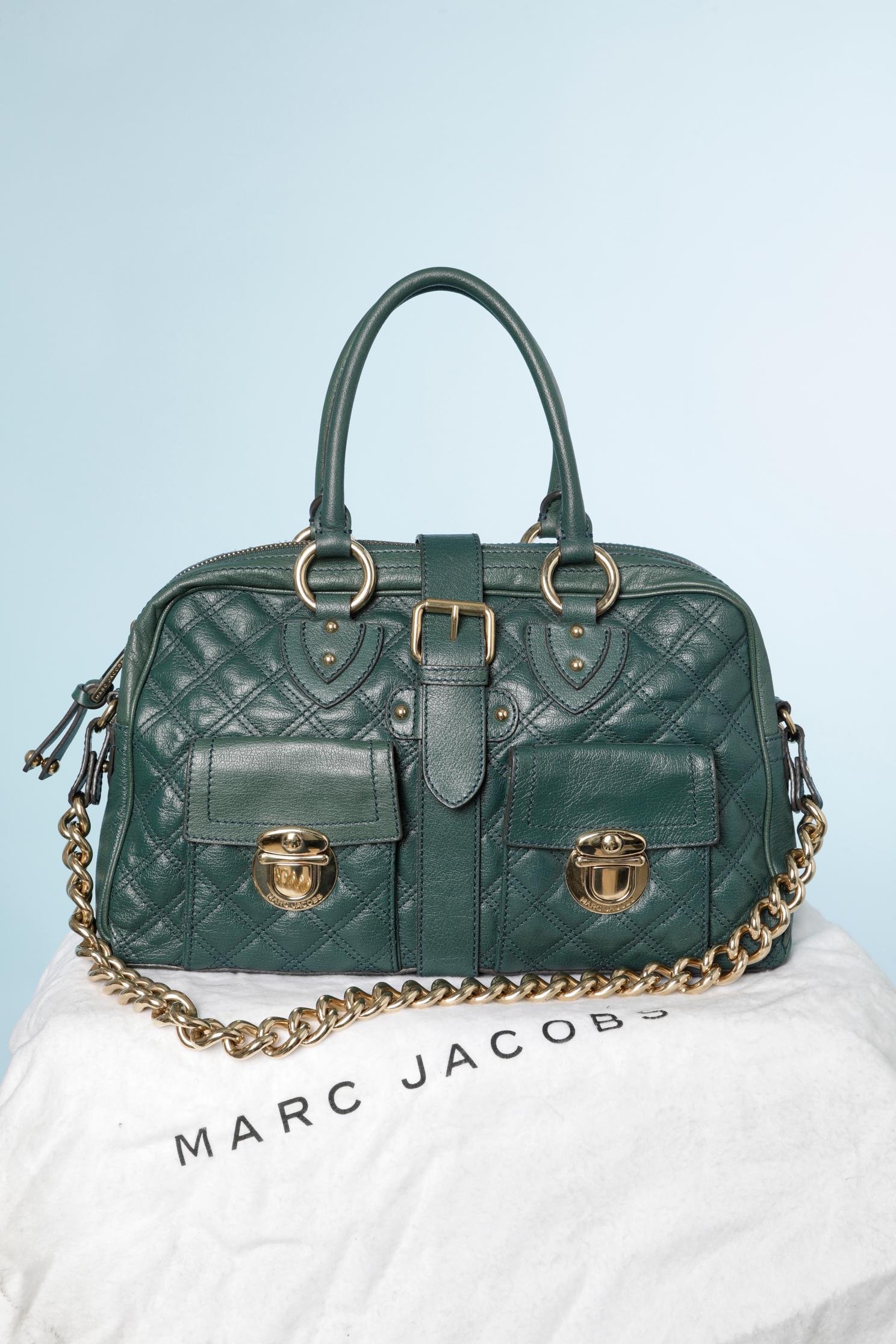 Women's or Men's Deep green leather  shoulder bag with gold metal details Marc Jacob  For Sale