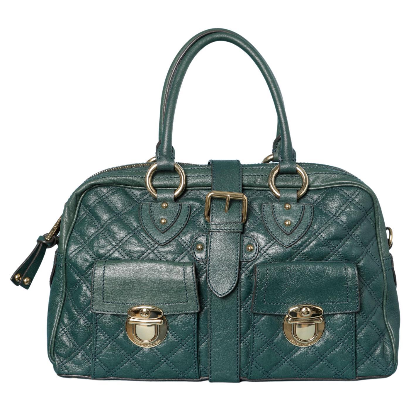 Deep green leather  shoulder bag with gold metal details Marc Jacob  For Sale