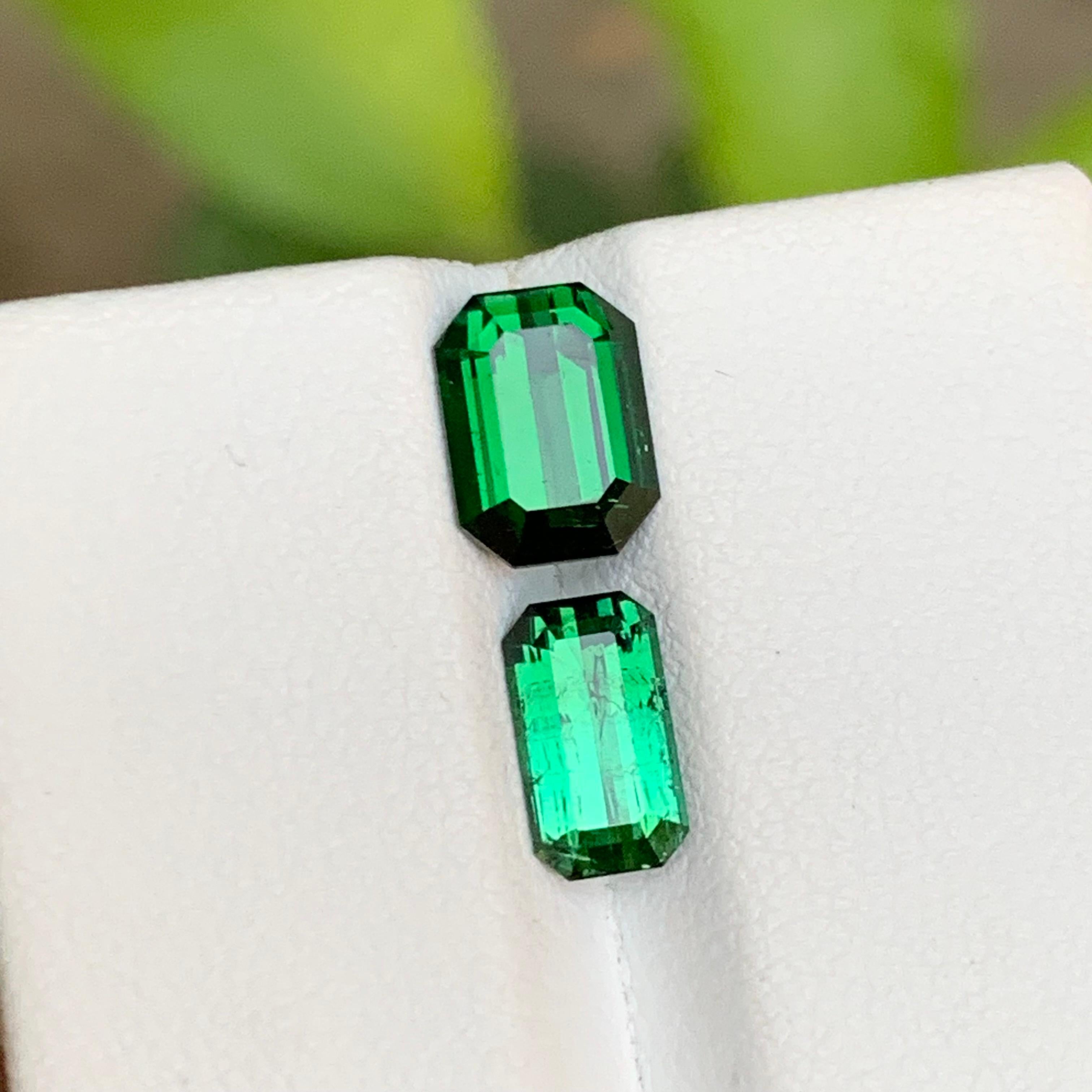 Tiefgrüner & hellblauer grüner Turmalin Edelsteine mit 3,25 Karat im Smaragdschliff  Ring im Angebot 6