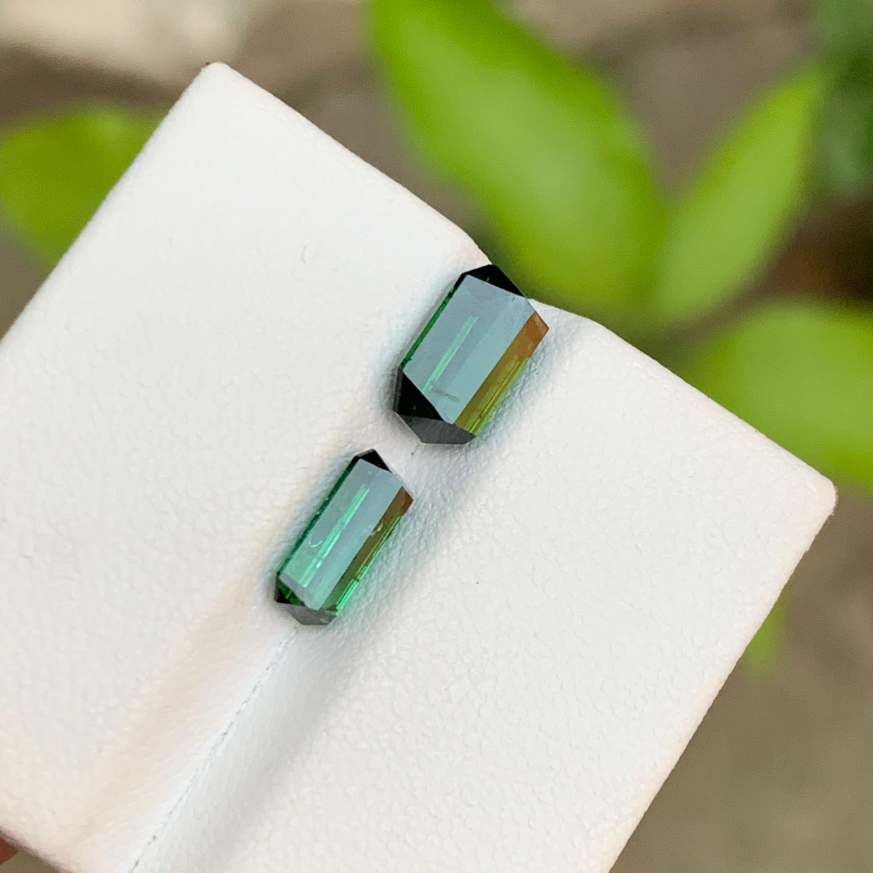 Tiefgrüner & hellblauer grüner Turmalin Edelsteine mit 3,25 Karat im Smaragdschliff  Ring im Angebot 1