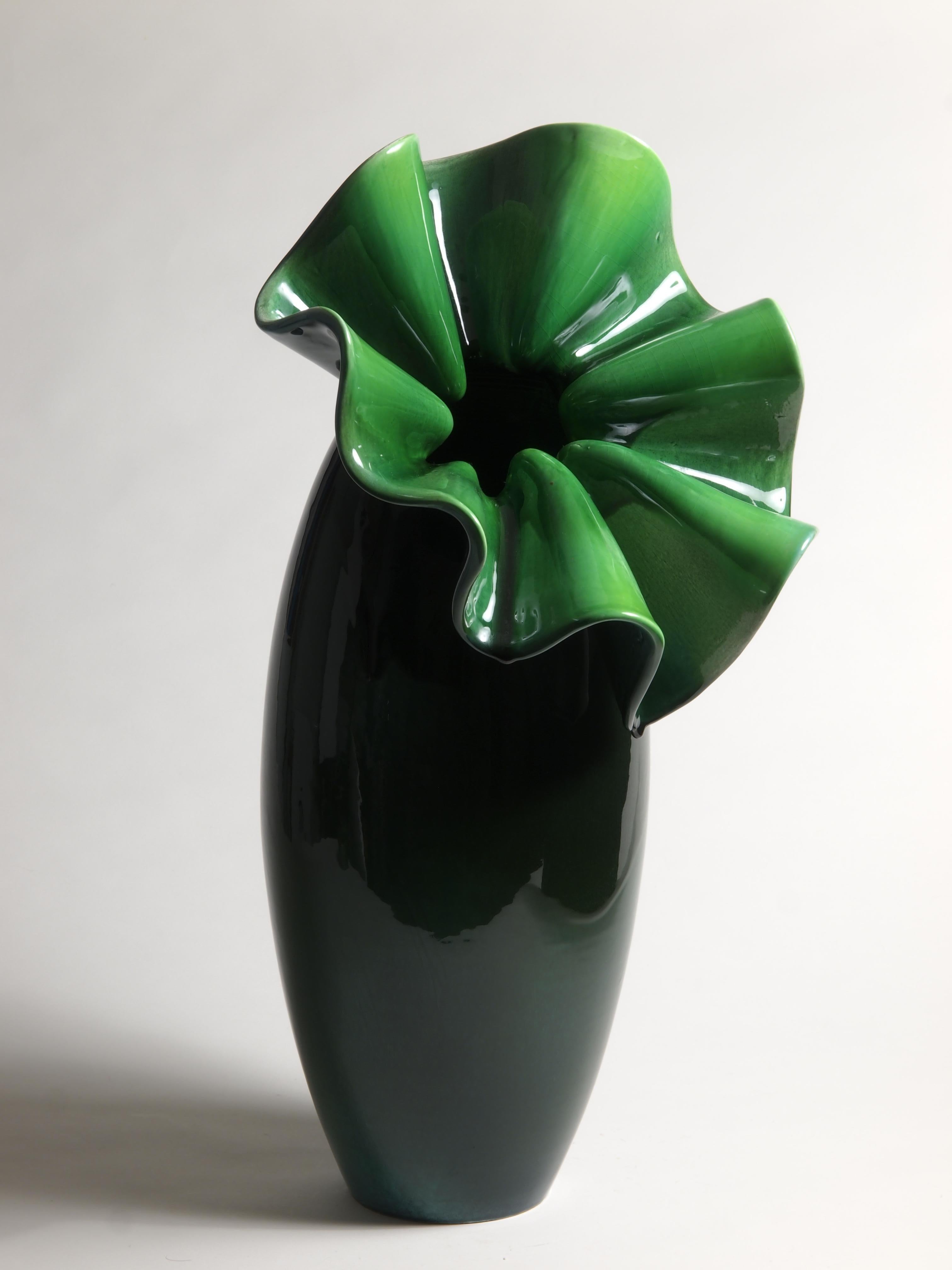 Sculptural vase by Antonietta Mazzotti Emaldi, 2018, Glazed earthenware (majolica), entirely handmade, unique piece. 

Antonietta Mazzotti (Faenza, Italy 1950) attended the Istituto d’Arte per la Ceramica in Faenza and opened her first workshop in