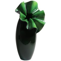 Deep Green Majolica Vase Hand Sculpted Unique Italy 21st Century Contemporary