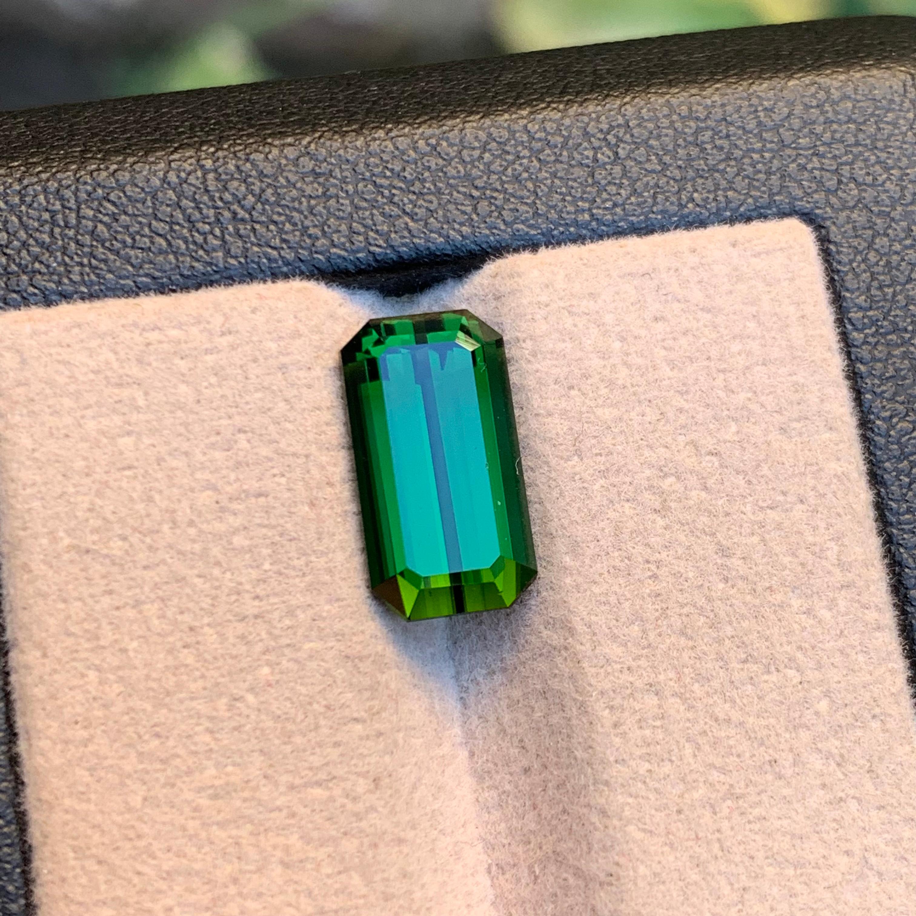 Women's or Men's Deep Green Natural Tourmaline Loose Gemstone, 5.05 Ct-Emerald Cut Top Quality Af For Sale