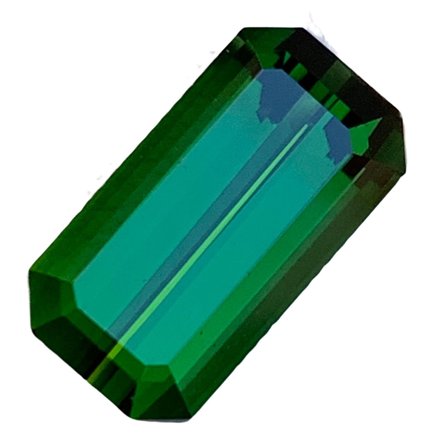 Deep Green Natural Tourmaline Loose Gemstone, 5.05 Ct-Emerald Cut Top Quality Af For Sale