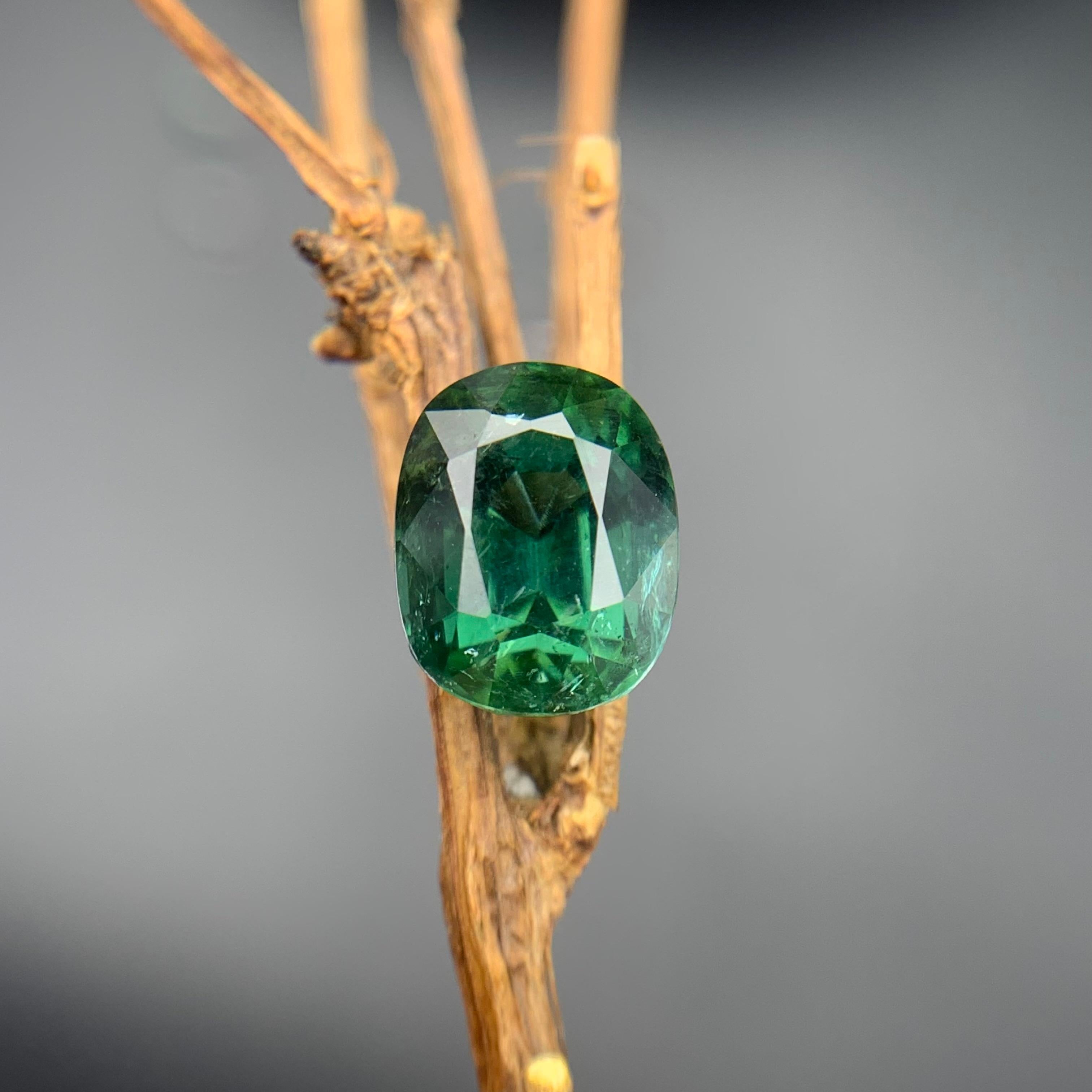 Deep Green Natural Tourmaline Ring Loose Gemstone 3.20 Ct Cushion Cut-Jewelry For Sale 5