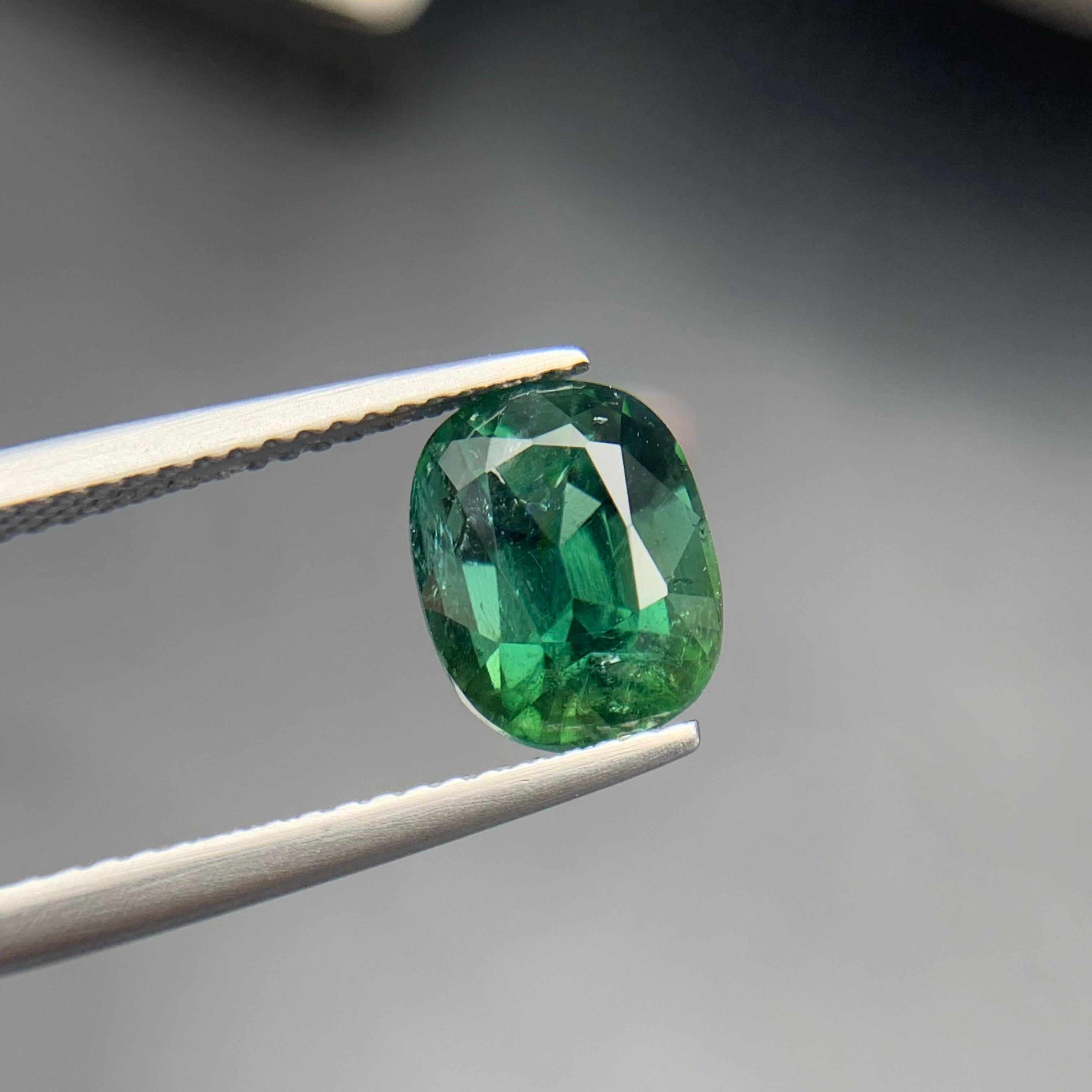 Deep Green Natural Tourmaline Ring Loose Gemstone 3.20 Ct Cushion Cut-Jewelry For Sale 7