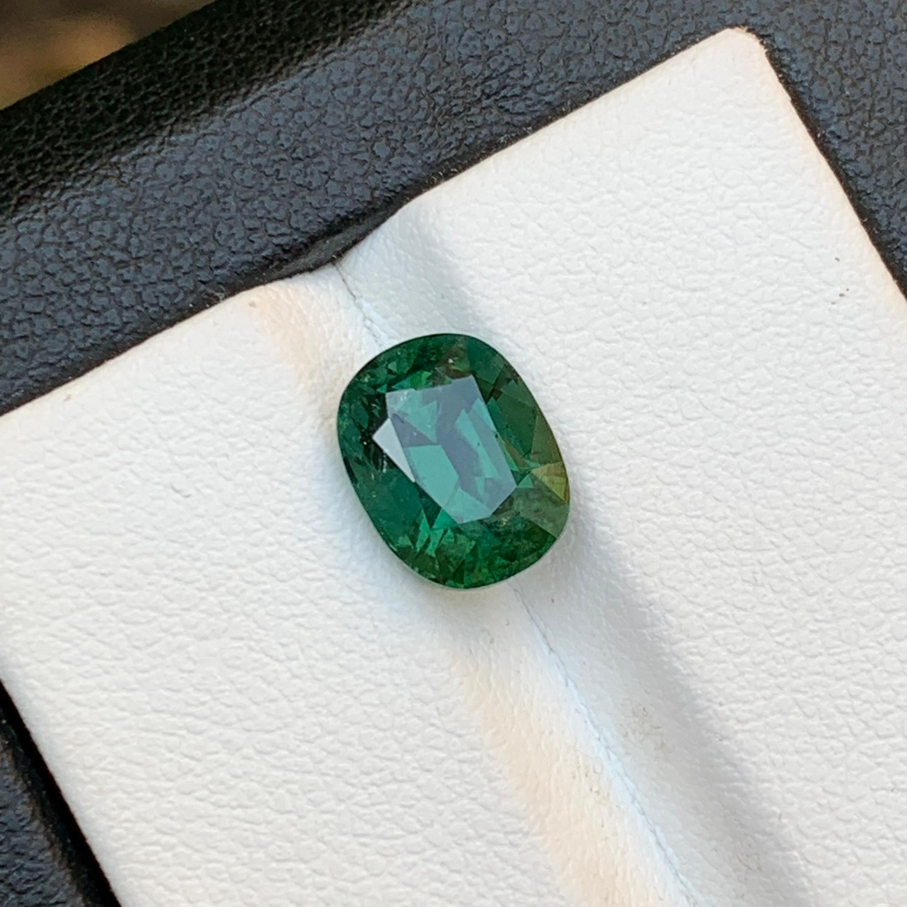 Deep Green Natural Tourmaline Ring Loose Gemstone 3.20 Ct Cushion Cut-Jewelry For Sale 8