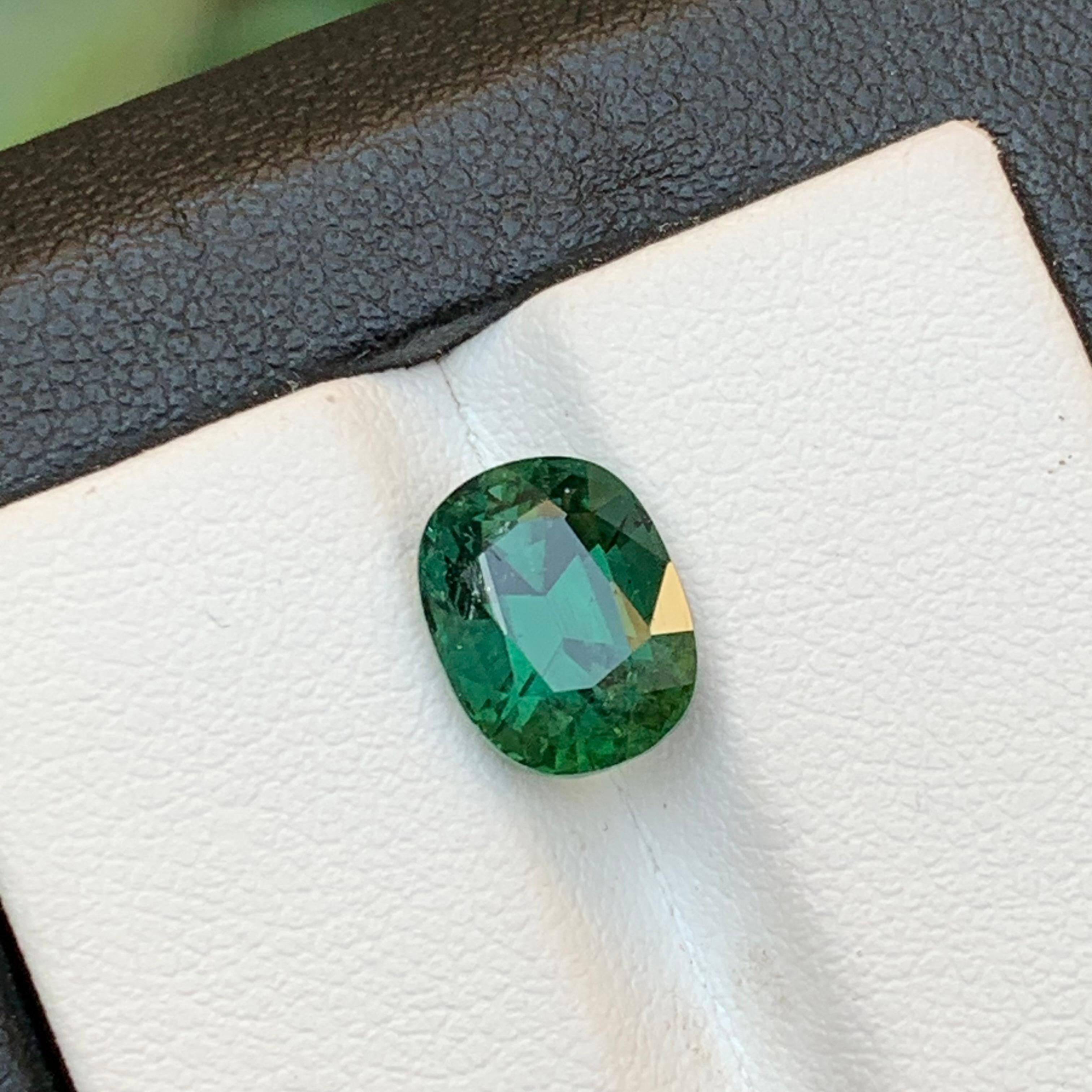Deep Green Natural Tourmaline Ring Loose Gemstone 3.20 Ct Cushion Cut-Jewelry For Sale 4