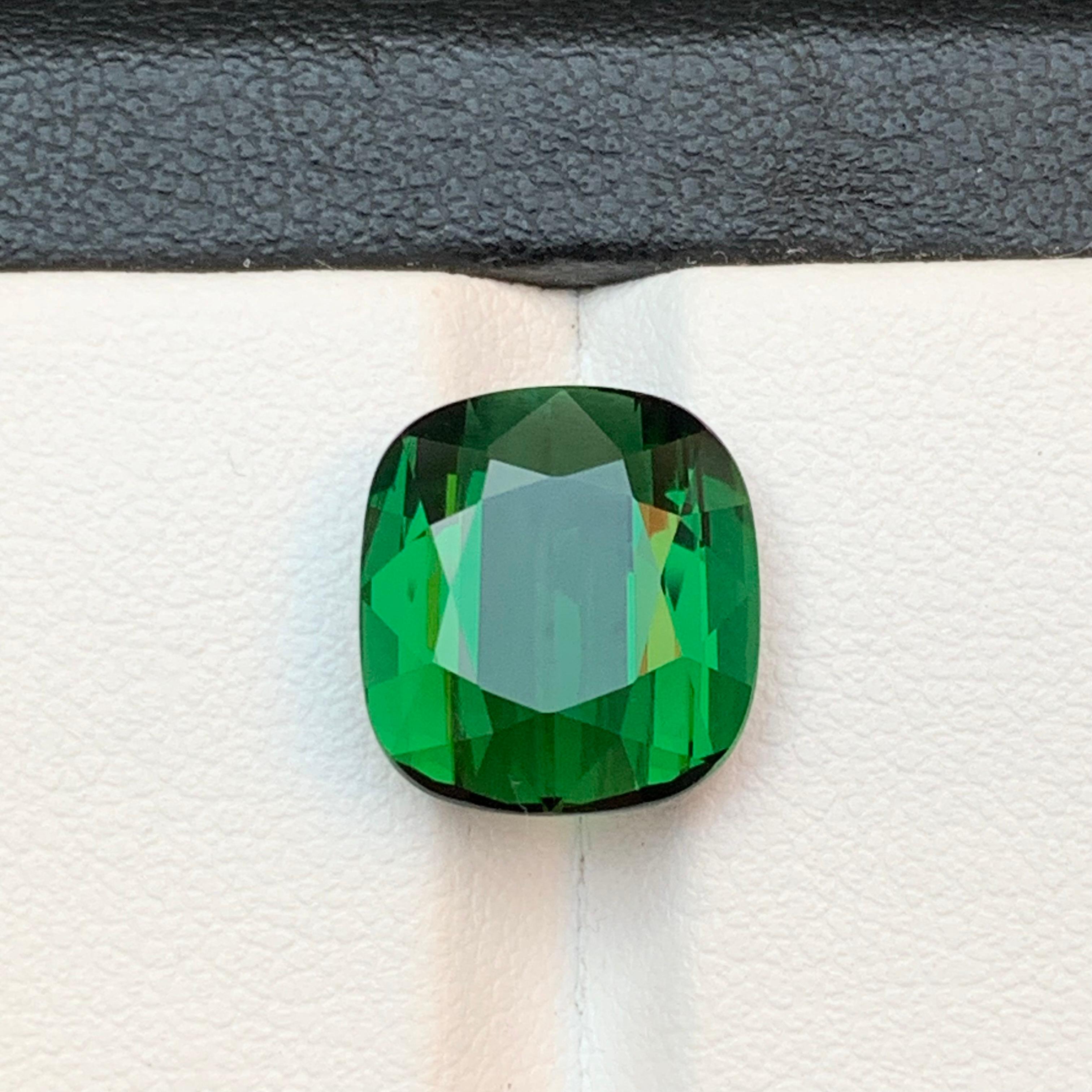 Deep Green Natural Tourmaline Ring Loose Gemstone 6.85 Ct Cushion Cut-Jewelry For Sale 5