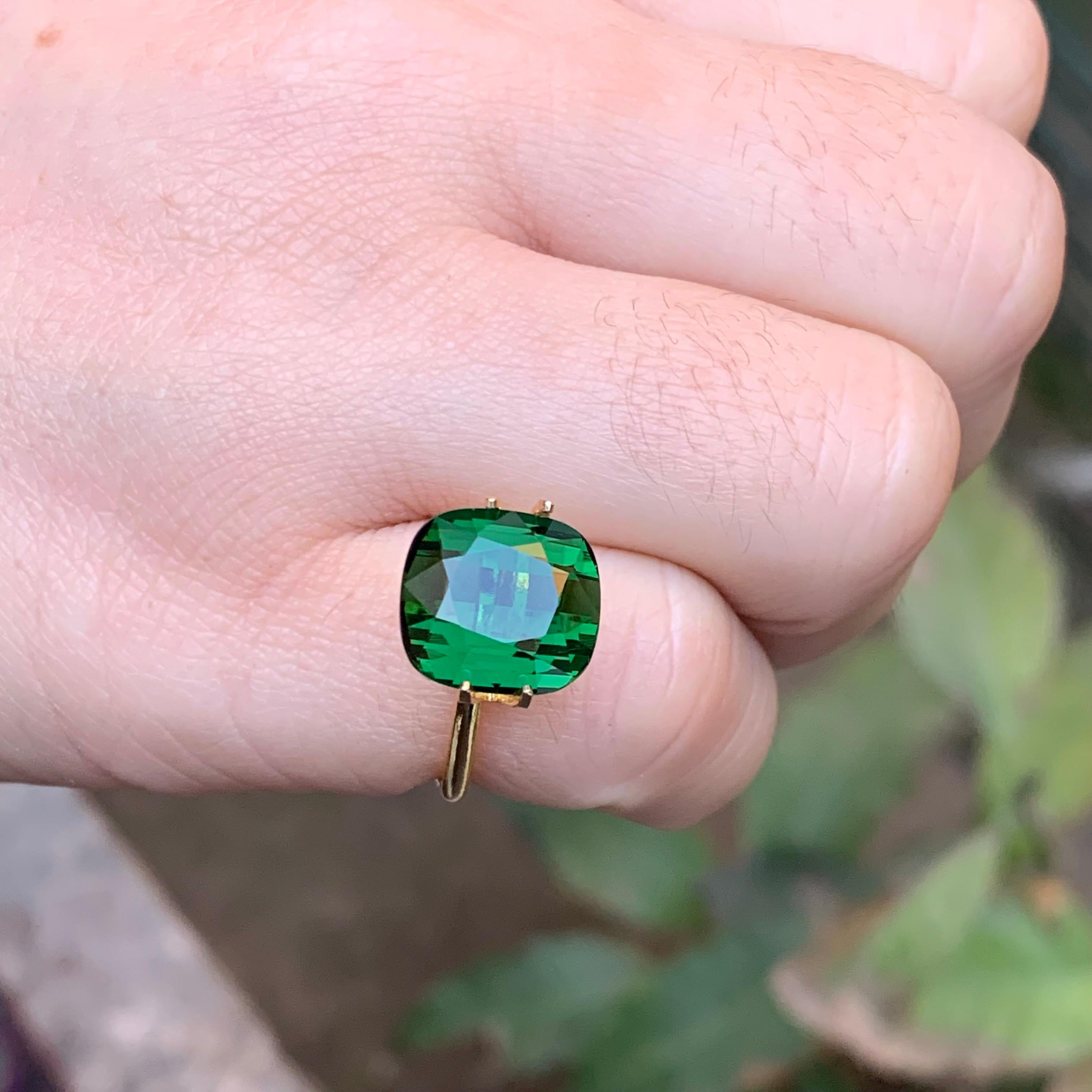 Deep Green Natural Tourmaline Ring Loose Gemstone 6.85 Ct Cushion Cut-Jewelry For Sale 6