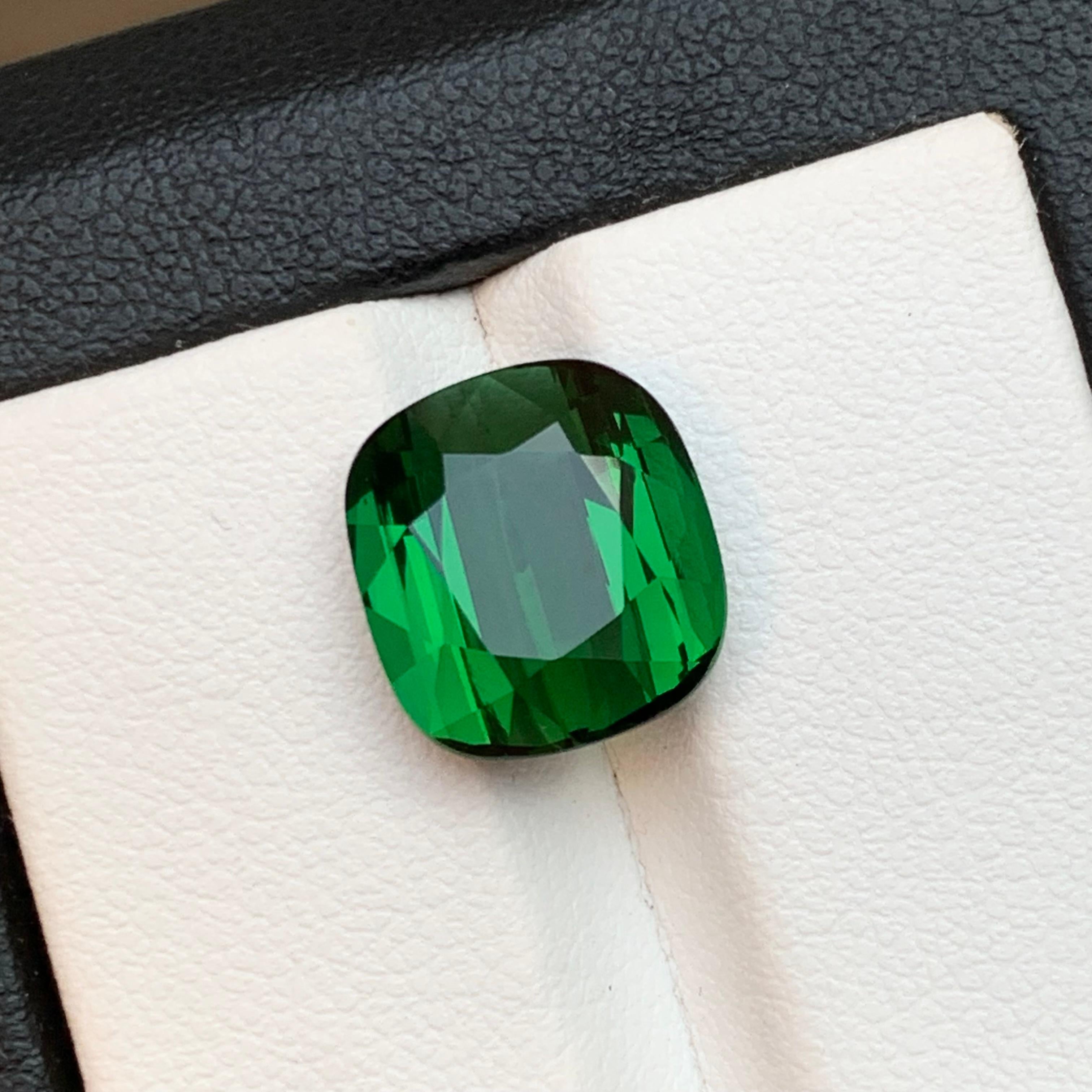 Deep Green Natural Tourmaline Ring Loose Gemstone 6.85 Ct Cushion Cut-Jewelry For Sale 7