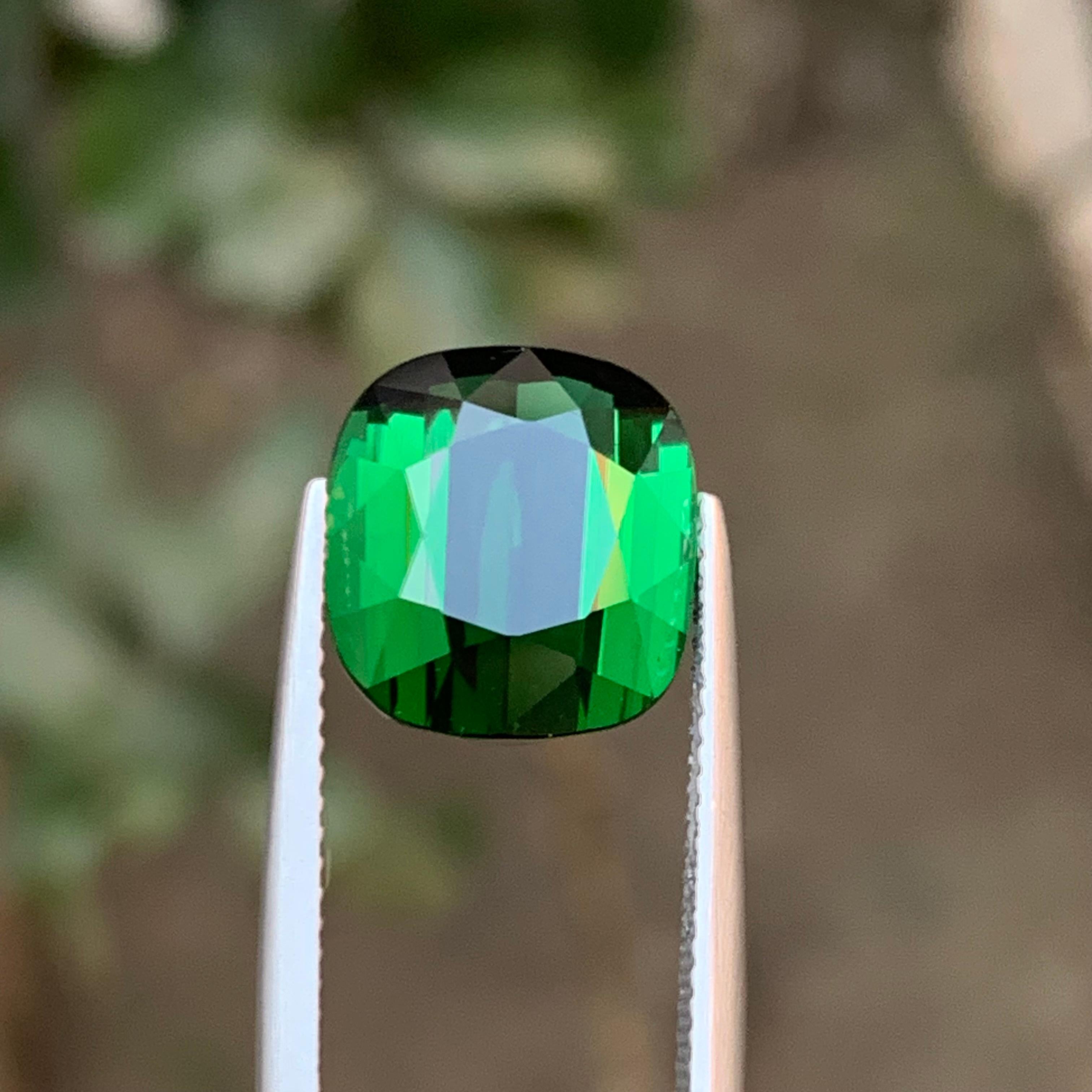 Contemporary Deep Green Natural Tourmaline Ring Loose Gemstone 6.85 Ct Cushion Cut-Jewelry For Sale