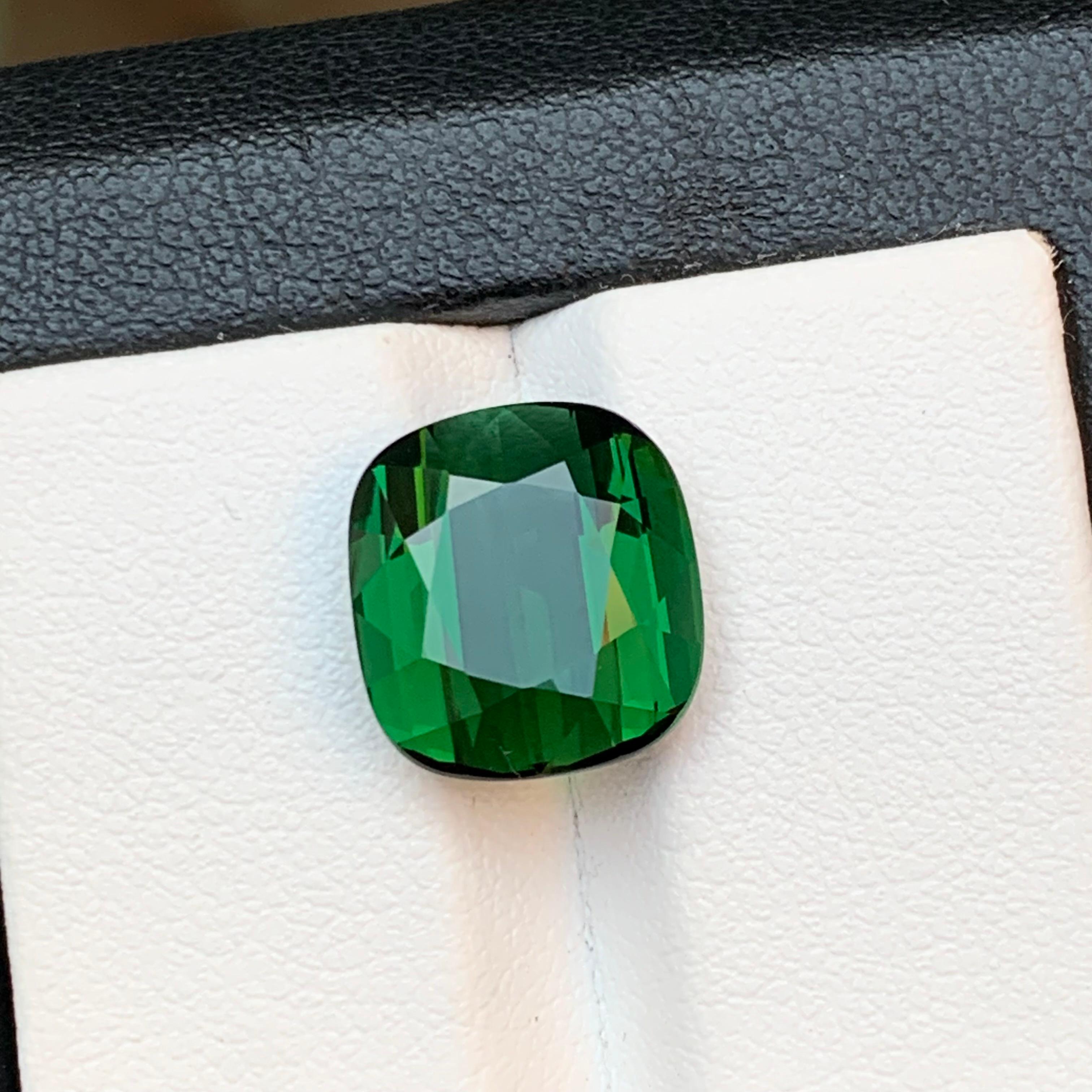 Women's or Men's Deep Green Natural Tourmaline Ring Loose Gemstone 6.85 Ct Cushion Cut-Jewelry For Sale