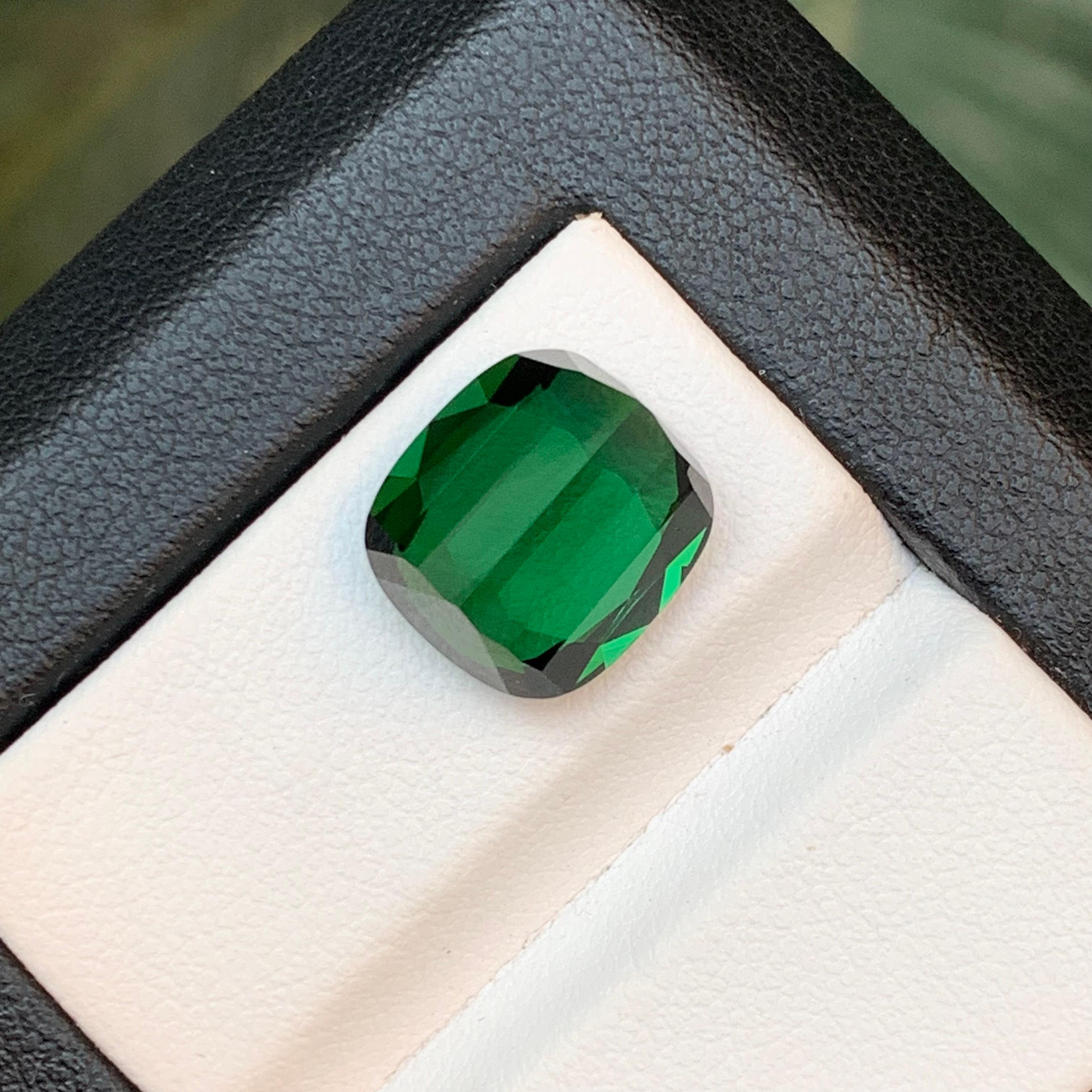Deep Green Natural Tourmaline Ring Loose Gemstone 6.85 Ct Cushion Cut-Jewelry For Sale 1