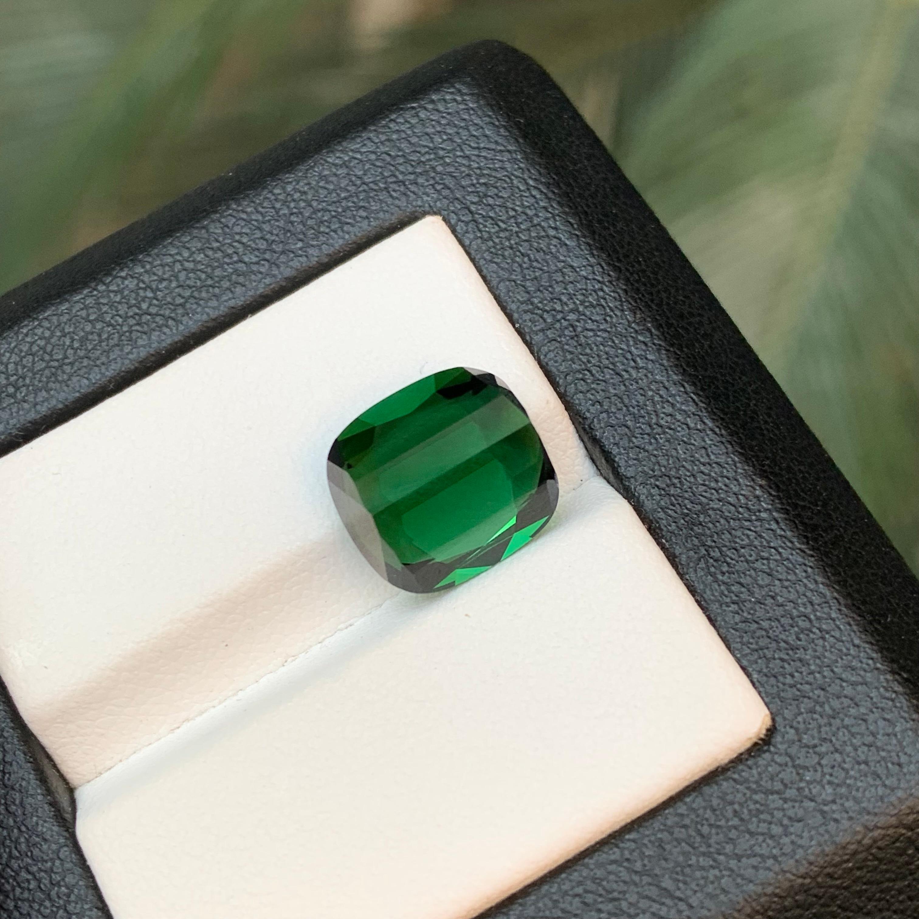 Deep Green Natural Tourmaline Ring Loose Gemstone 6.85 Ct Cushion Cut-Jewelry For Sale 2