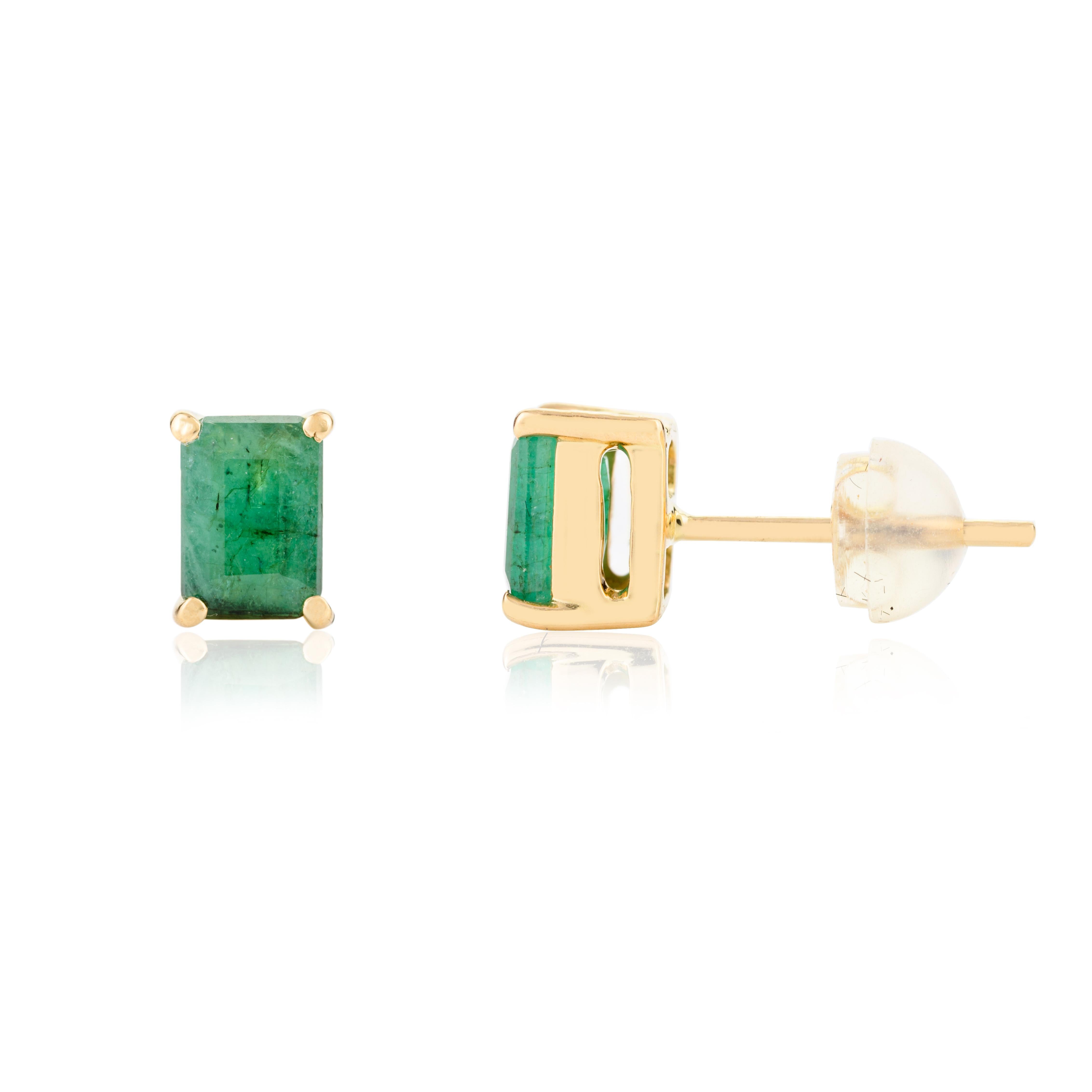 Art déco Clous d'oreilles octogonales en or jaune massif 18 carats en vente