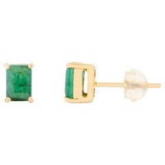 Deep Green Octagon Smaragd-Ohrstecker in 18 Karat massivem Gelbgold in Tiefgrün gefasst