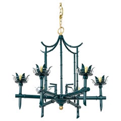 Deep Green Palm Beach Pagoda Faux Bamboo Chandelier