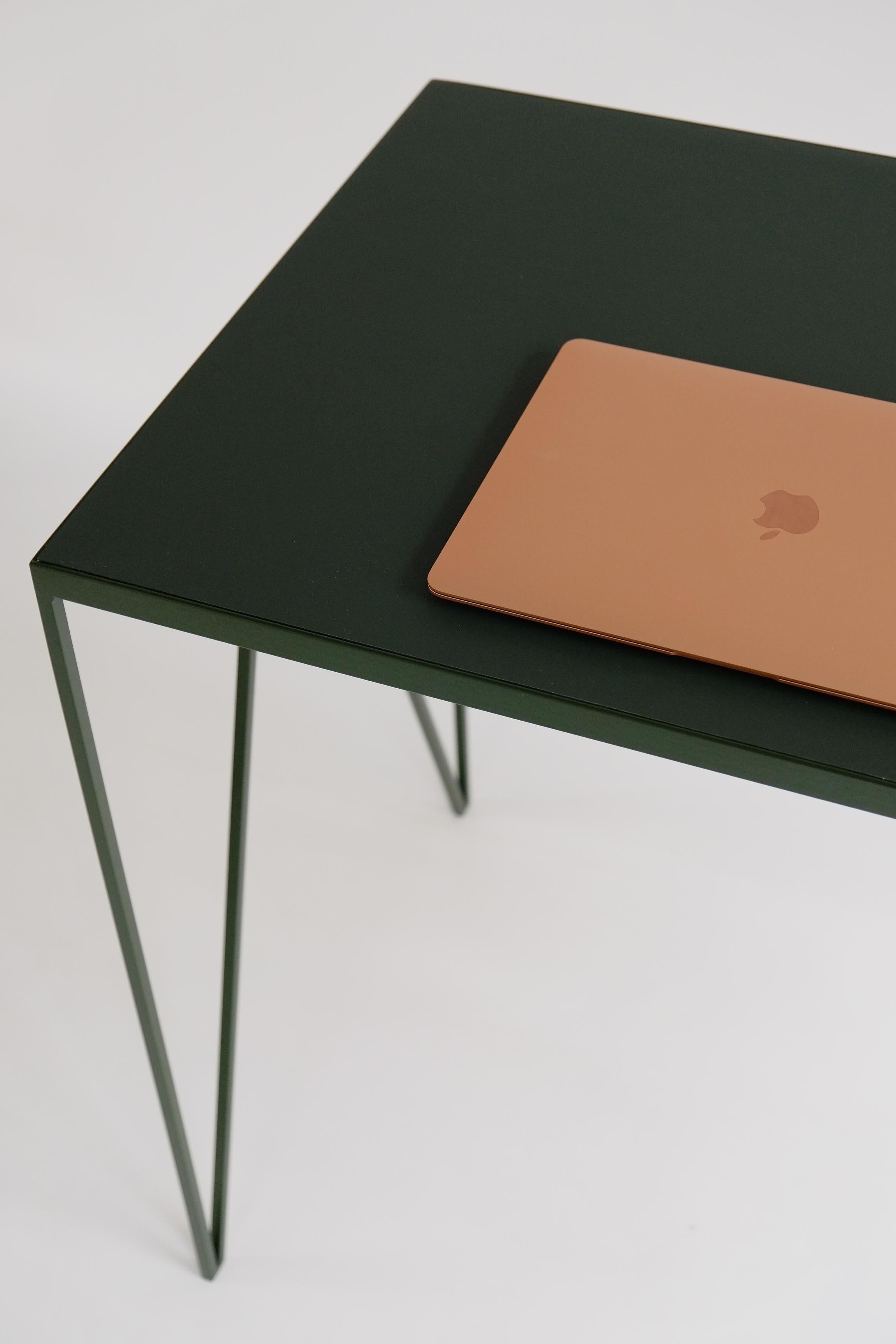 English Deep Green Study Desk with Natural Linoleum Table Top, Customizable For Sale