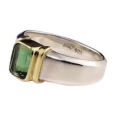 18 karat silver ring Deep Green Tourmaline in Sterling Silver Ring with 18 Karat Gold