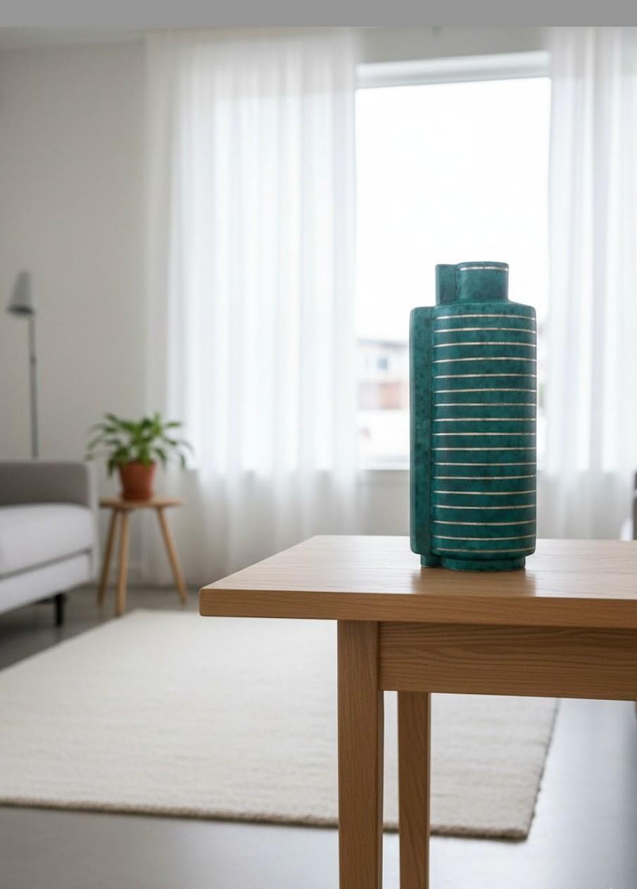 Scandinavian Modern Deep Green Vase Argenta / Surrea Wilhelm Kåge Gustavsberg Green, Silver Decor For Sale