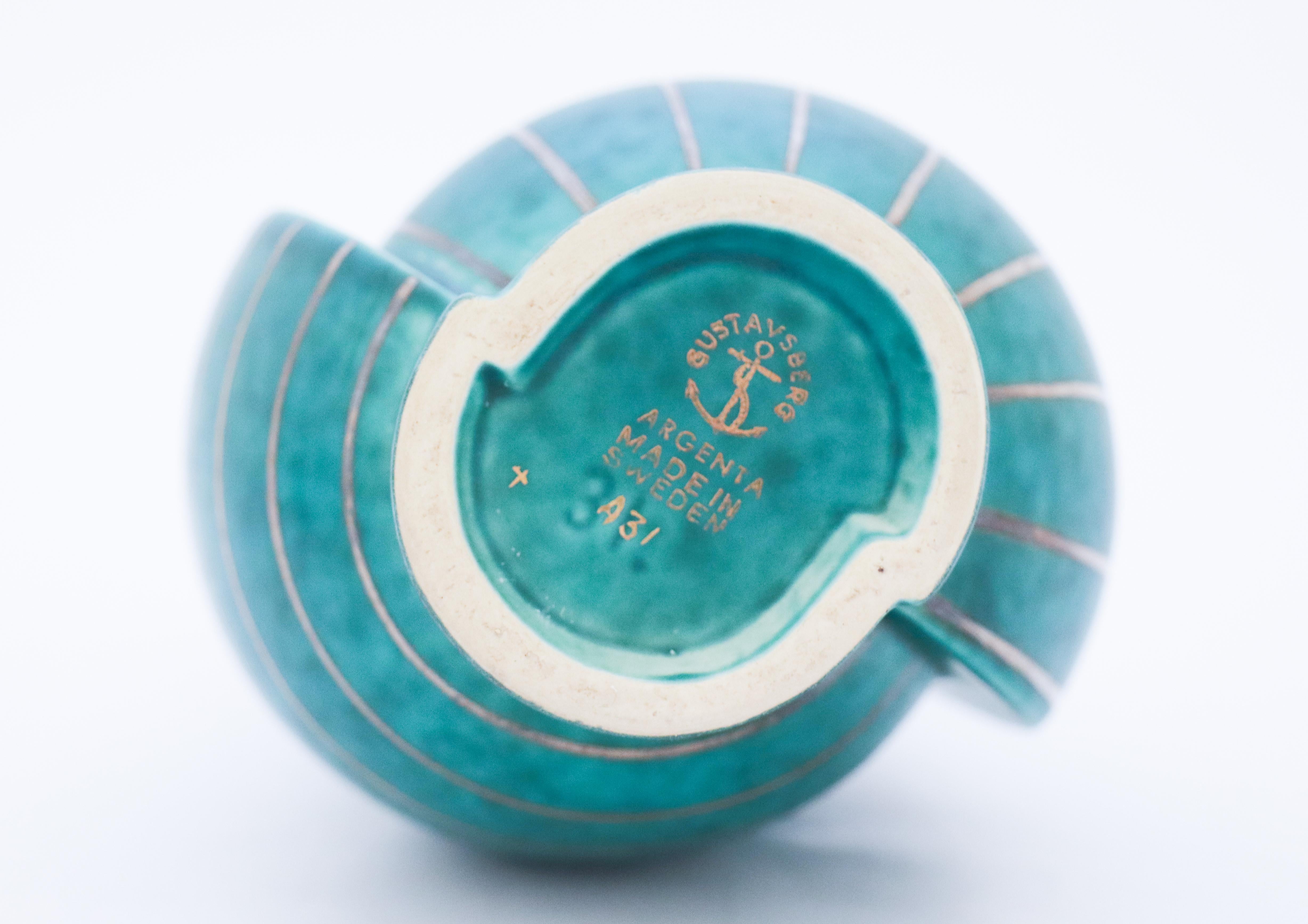 20th Century Deep Green Vase Argenta / Surrea Wilhelm Kåge Gustavsberg Green, Silver Decor