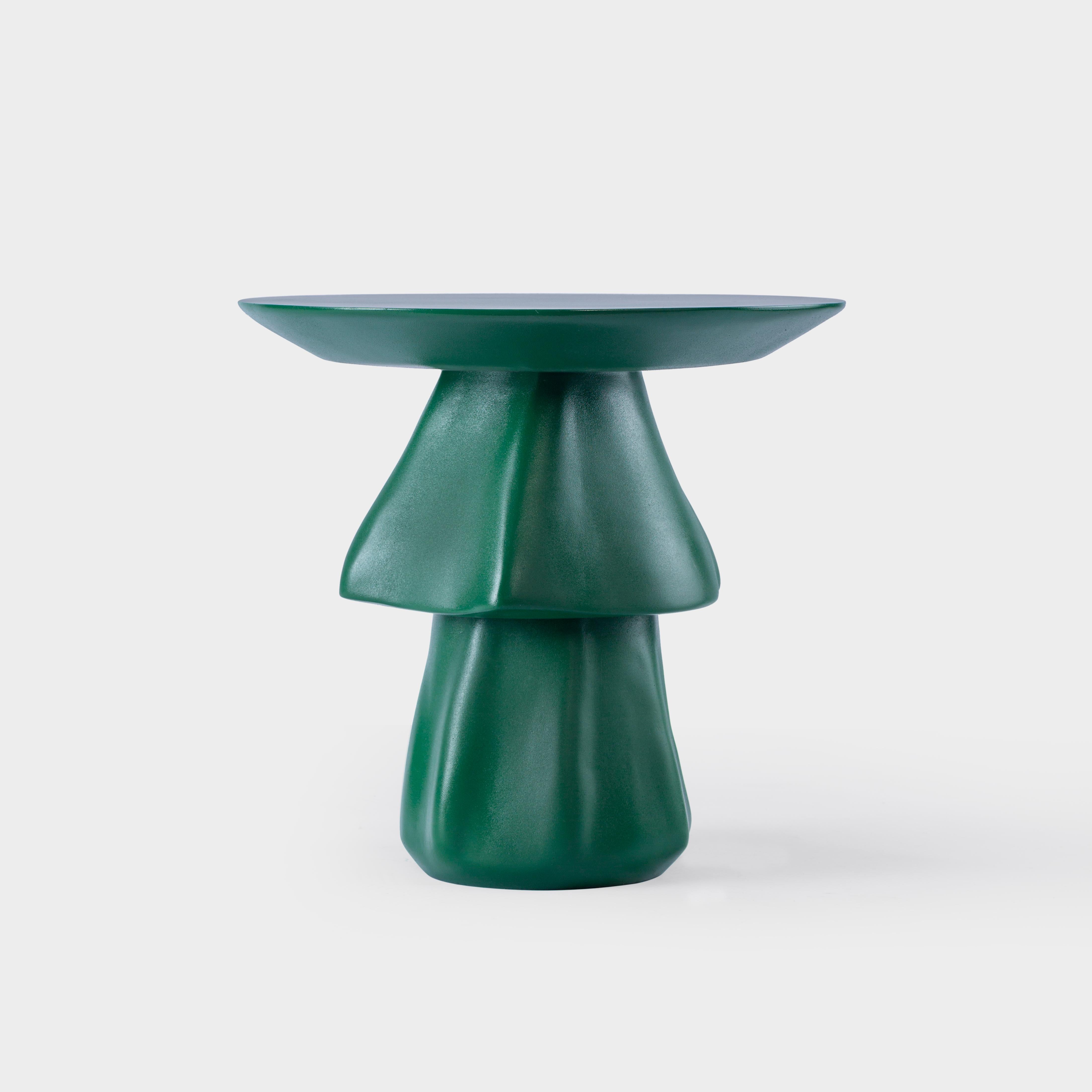Modern Deep Green Weather-Resistant Fiberglass Outdoor Side Table For Sale