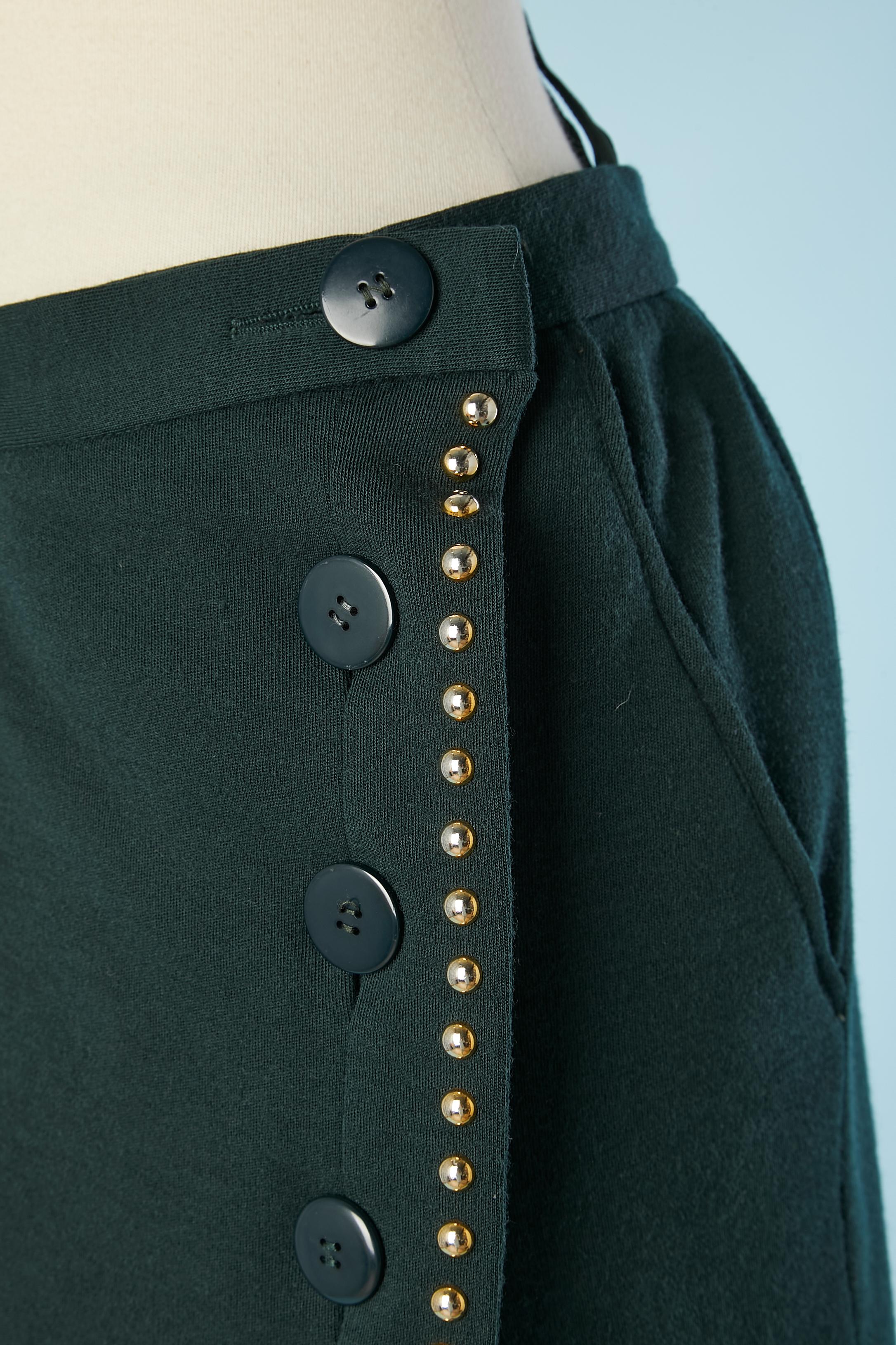 Robe portefeuille en jersey de laine vert foncé avec clous dorés Yves Saint Laurent Rive Gauche  Excellent état - En vente à Saint-Ouen-Sur-Seine, FR
