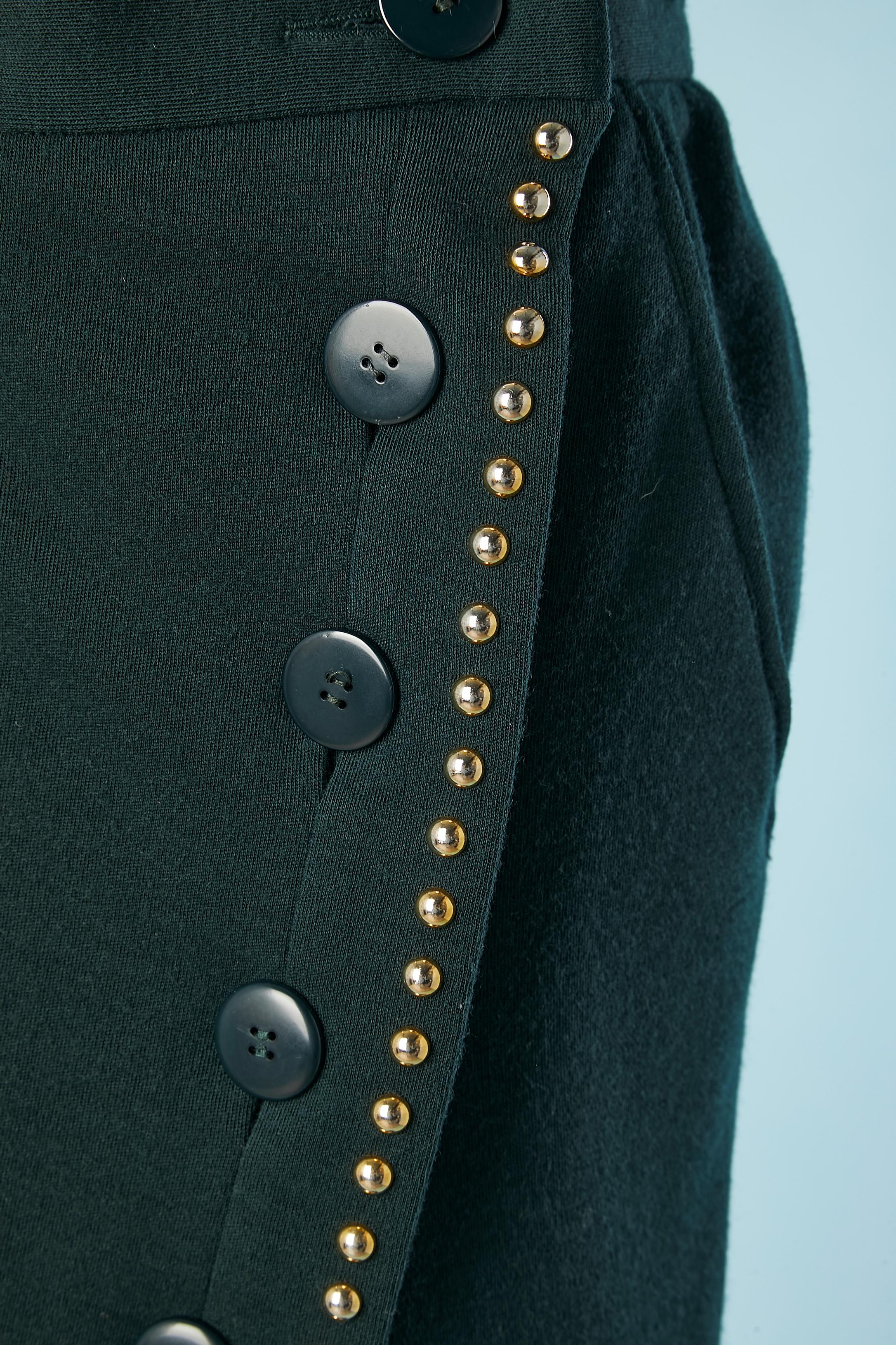 Robe portefeuille en jersey de laine vert foncé avec clous dorés Yves Saint Laurent Rive Gauche  Pour femmes en vente