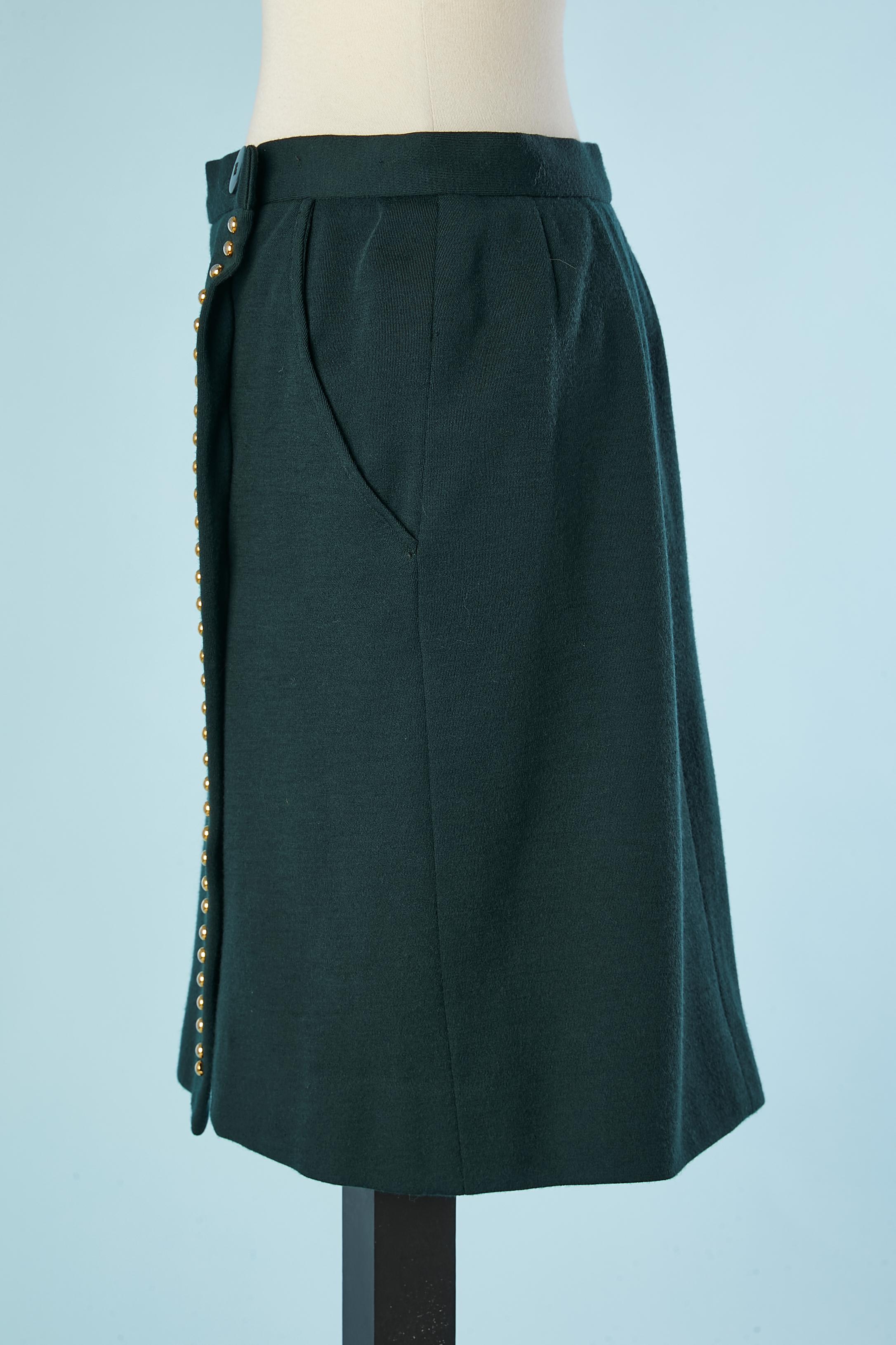 Robe portefeuille en jersey de laine vert foncé avec clous dorés Yves Saint Laurent Rive Gauche  en vente 1