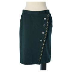 Vintage Deep green wool jersey wrap dress with gold stud Yves Saint Laurent Rive Gauche