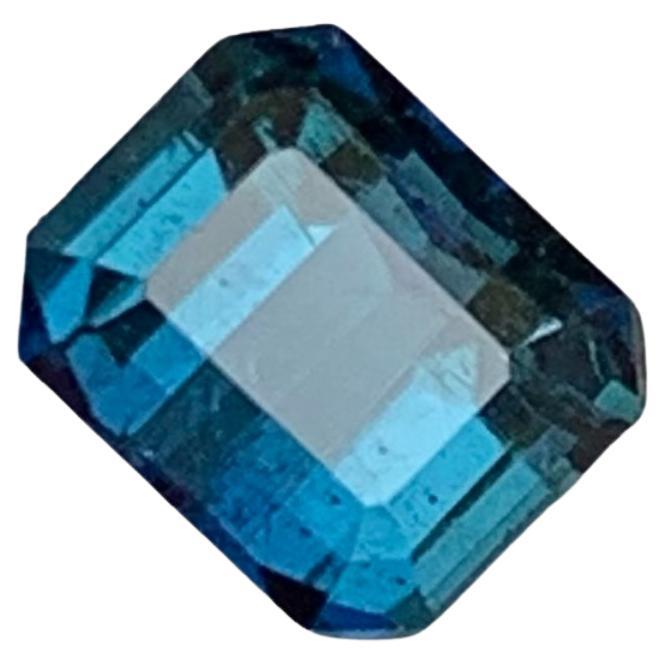 Deep Inky Blue Natural Tourmaline Gemstone, 1 Ct Emerald Cut for Ring