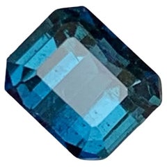 Deep Inky Blue Natural Tourmaline Gemstone, 1 Ct Emerald Cut for Ring