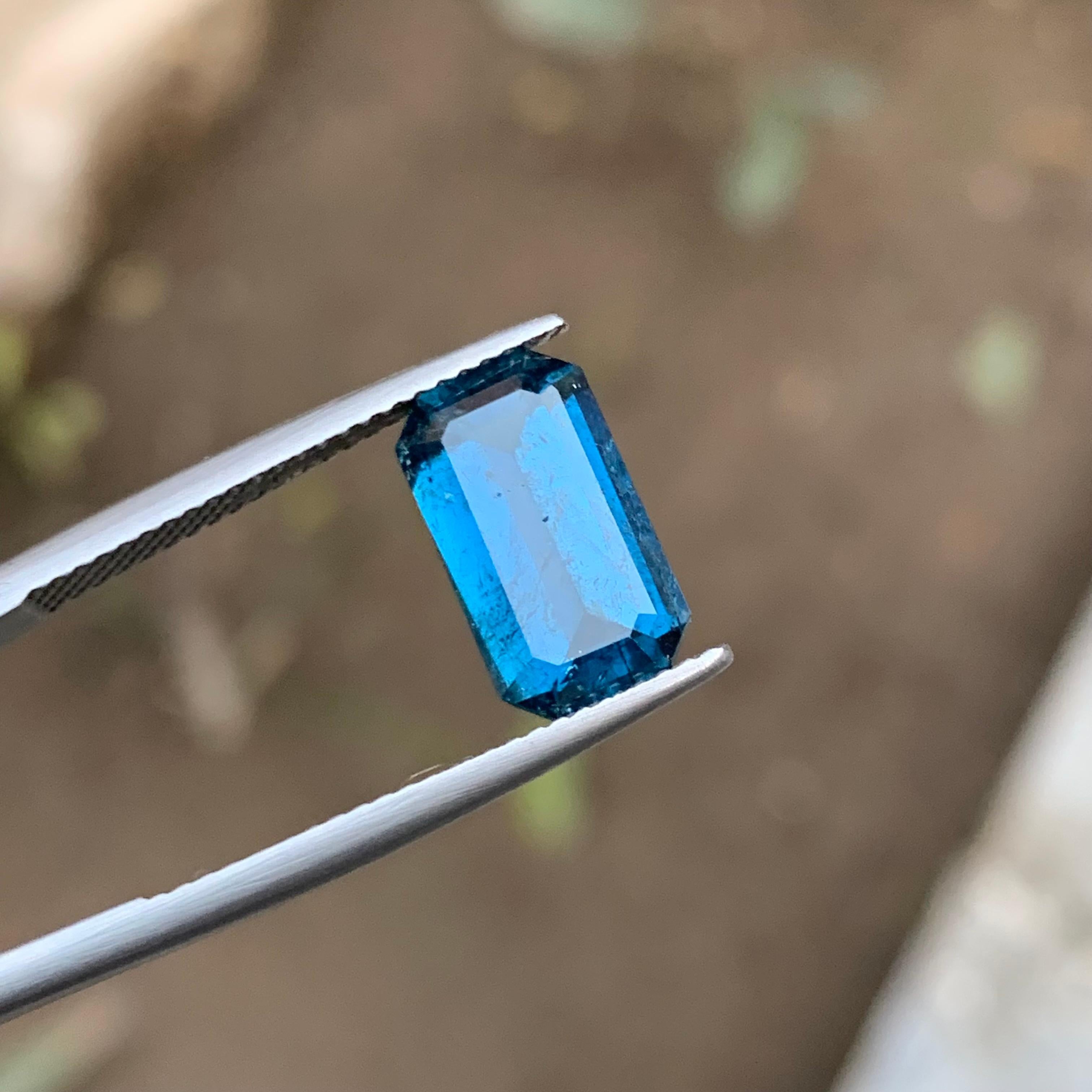Women's or Men's Deep Inky Blue Natural Tourmaline Ring Loose Gemstone 3 Ct Emerald Cut-Jewelry For Sale