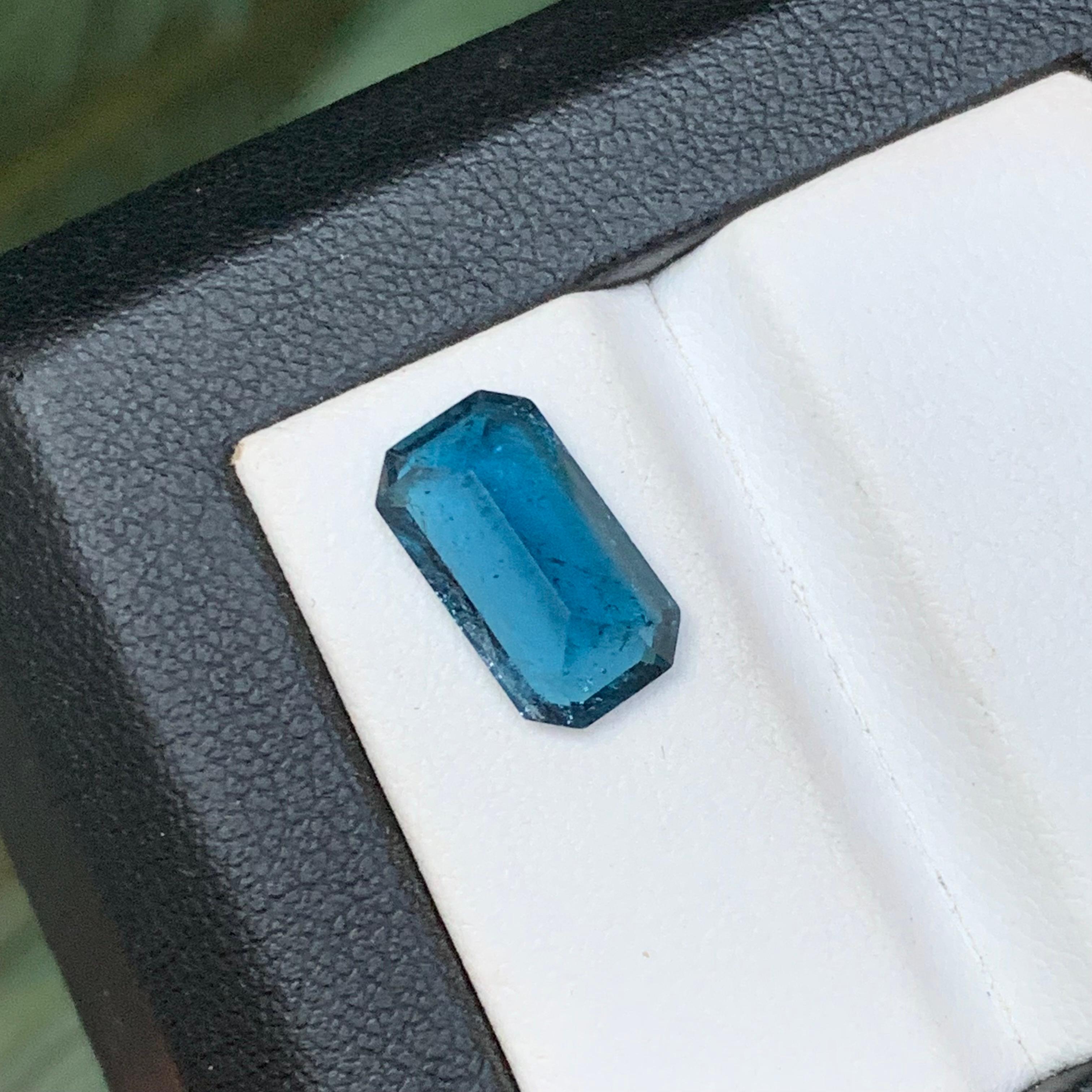 Deep Inky Blue Natural Tourmaline Ring Loose Gemstone 3 Ct Emerald Cut-Jewelry For Sale 3