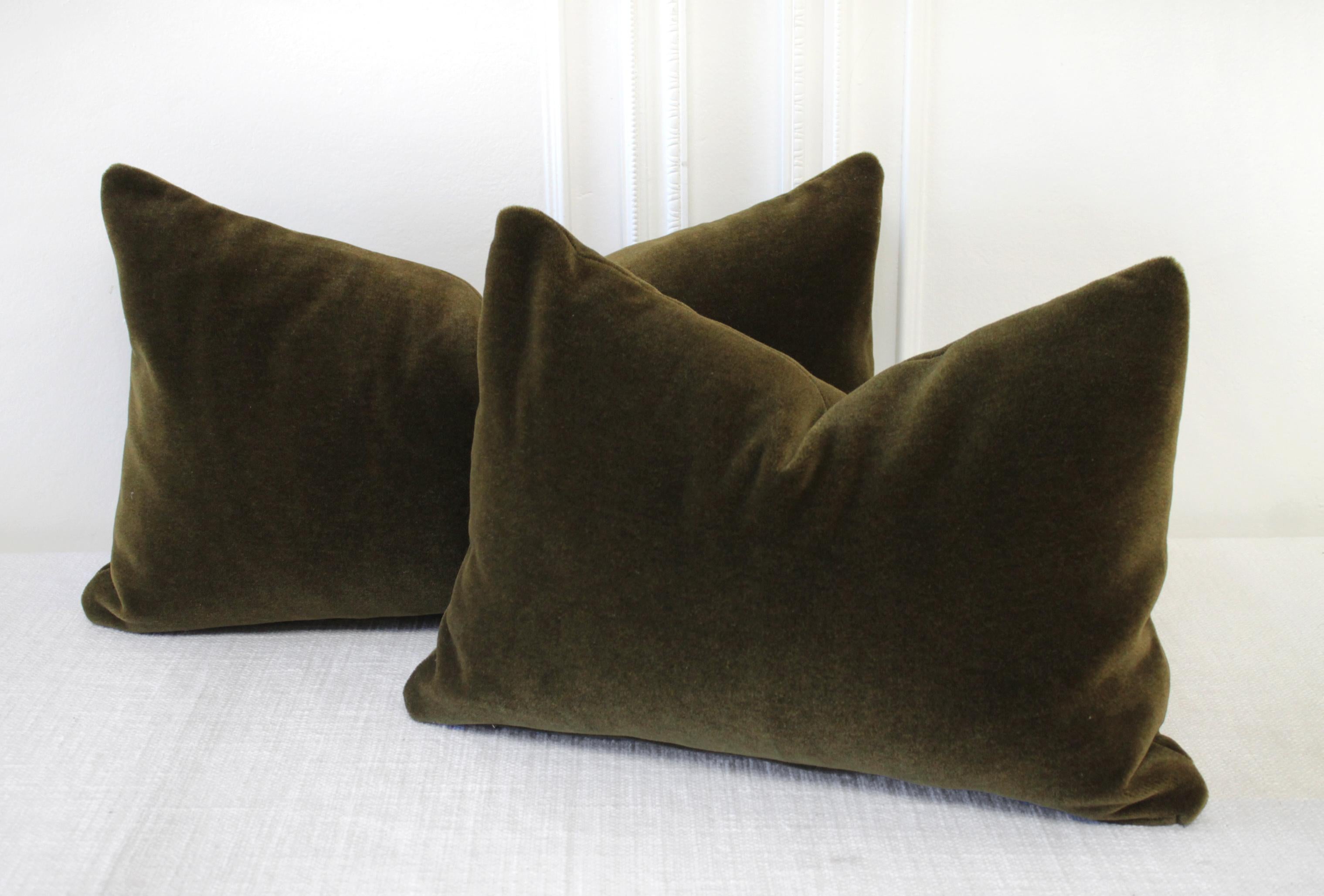 Deep Moss Green Mohair Accent Pillow In New Condition In Brea, CA