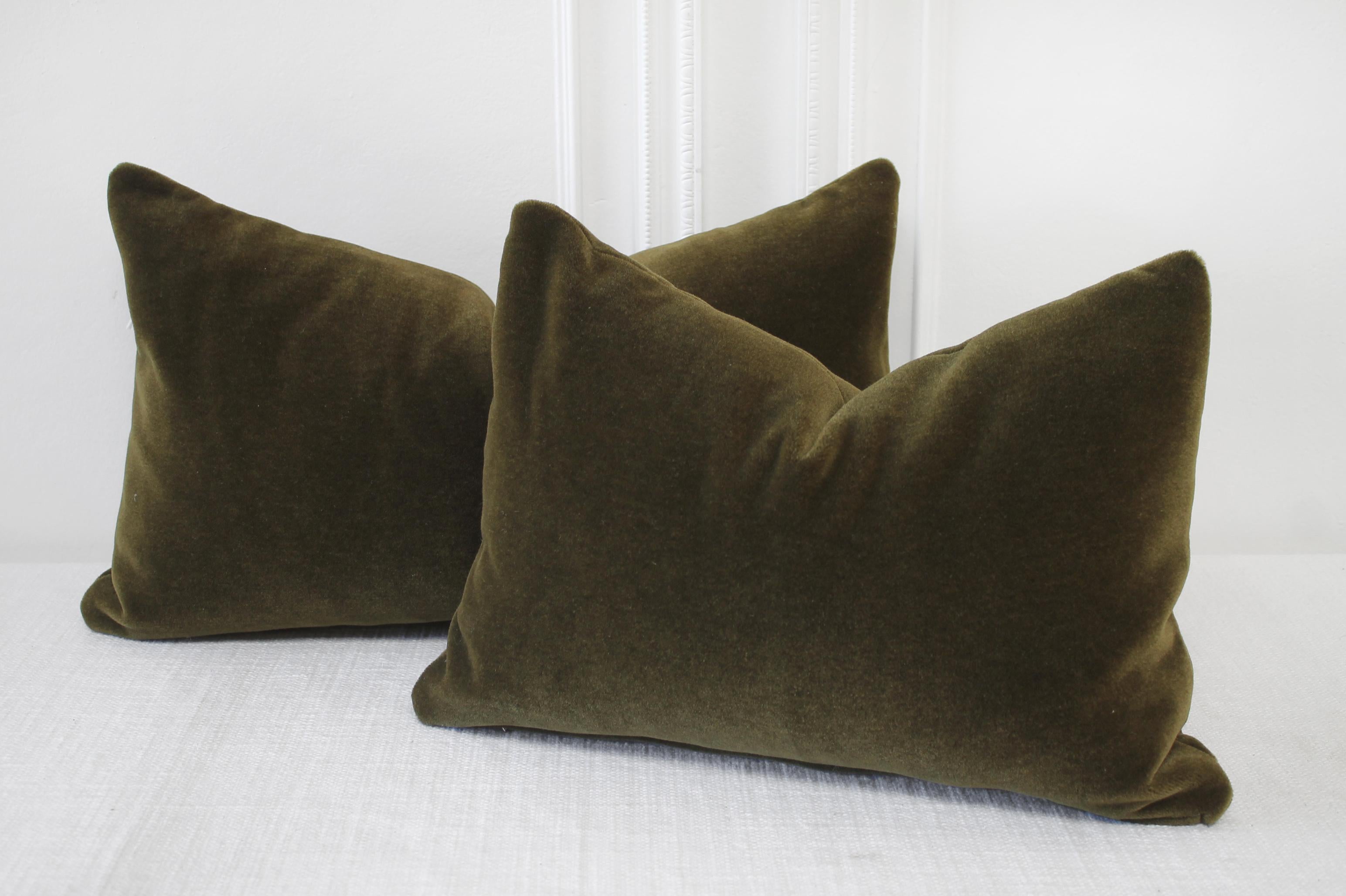Contemporary Deep Moss Green Mohair Accent Pillow