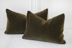 Deep Moss Green Mohair Lumbar Accent Pillows