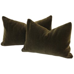 Deep Moss Green Mohair Lumbar Accent Pillows